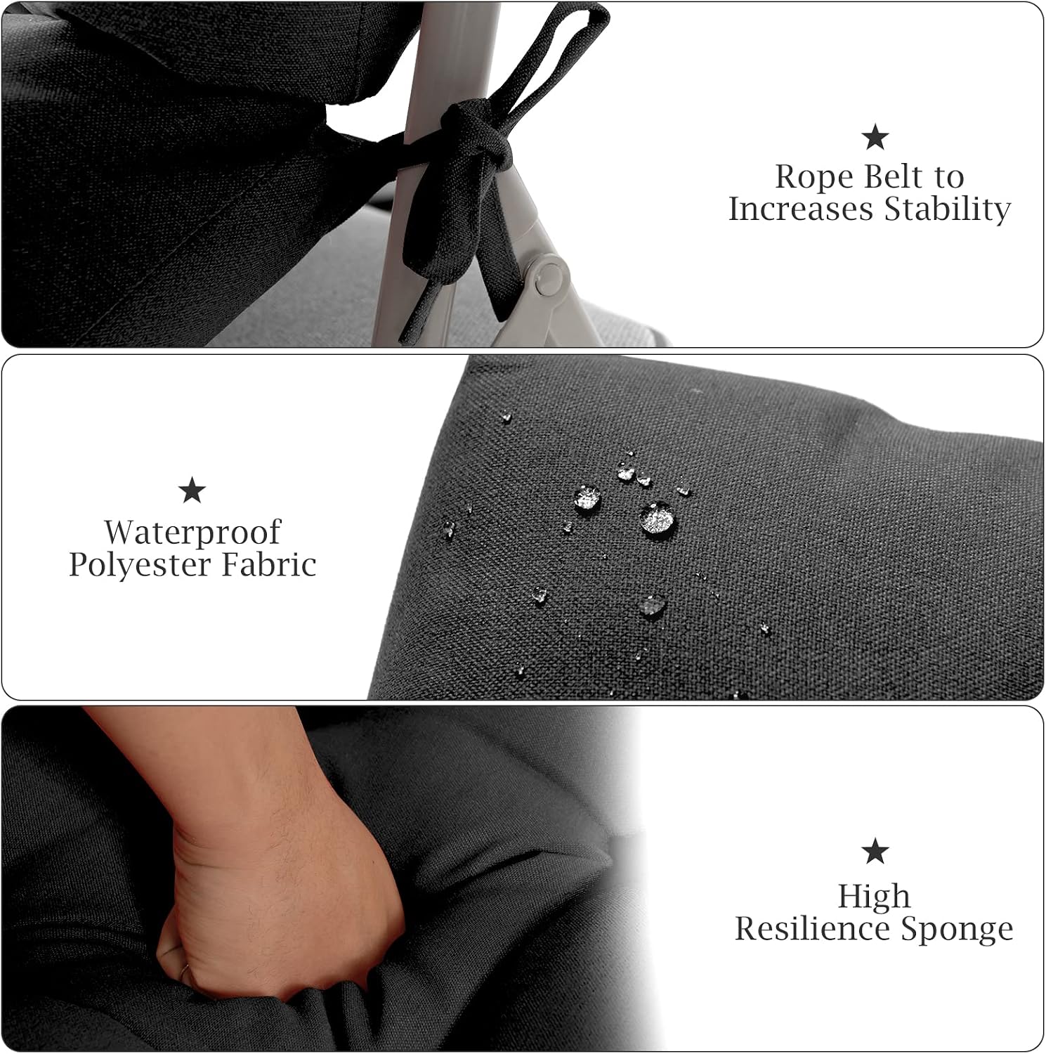 Giantex 2 Pack Tufted Patio Cushion, Outdoor High Back Chair Pads 4.5 Inch Thick, with 4 String Ties, Patio Seat Cushion for Swing Bench Wicker Furniture, Indoor Floor Cushion Black