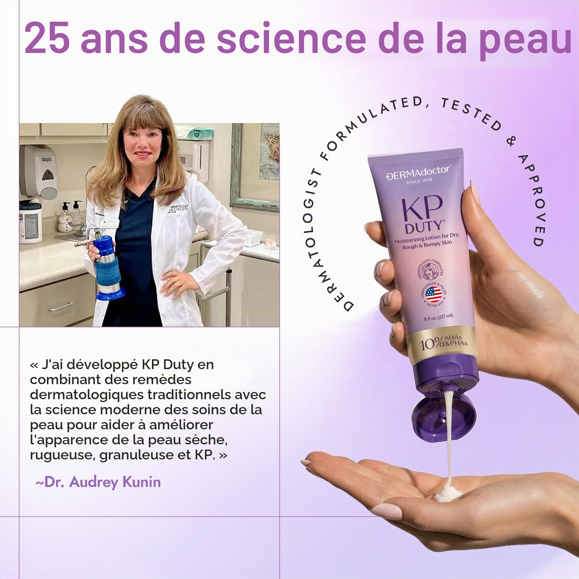DERMAdoctor Creme Keratose Pilaire – Lotion hydratante pour le corps formulée par des dermatologues pour la kératose pilaire | Lisse la peau sèche, rugueuse et bosselée | Hydrate et adoucit (237ml)