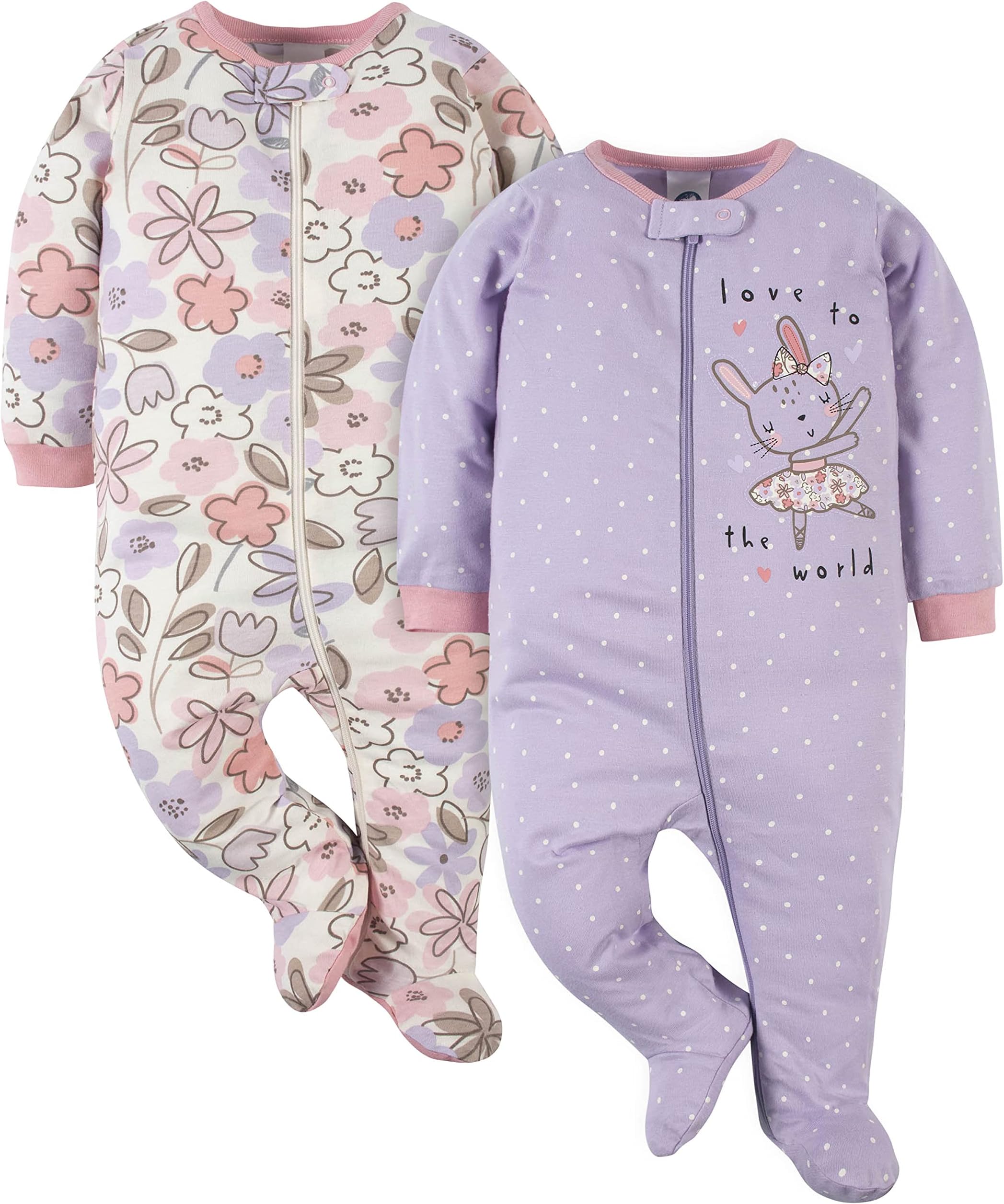 Baby Girls 2-pack 'N Play And Toddler Sleepers, Bunny Ballerina Purple, 3-6 Months US