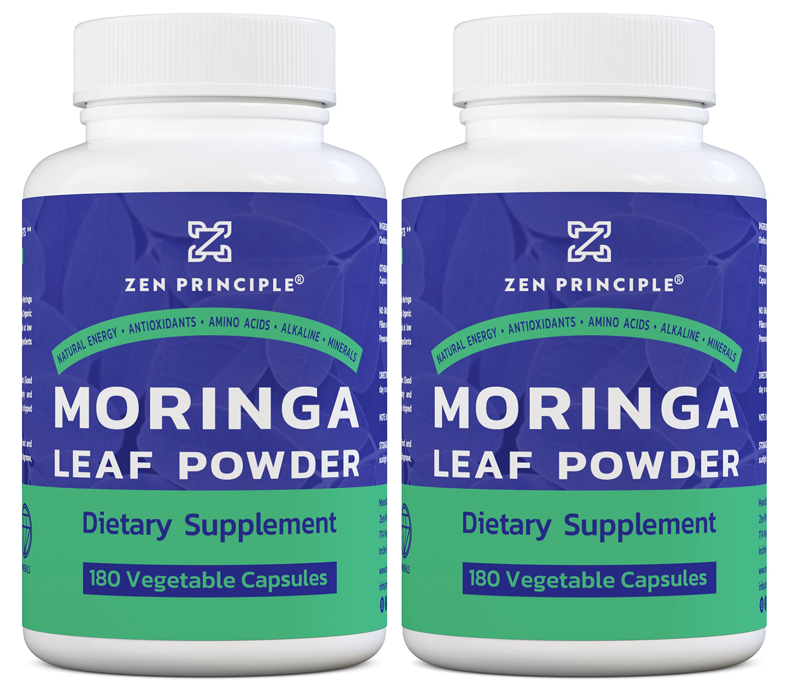 2 Pack (360 Capsules) Organic Moringa Oleifera, Ultra-Premium. Provides an All Natural Energy Boost and Multi-Vitamin. A Raw Superfood, Vegan, No GMO and Gluten Free