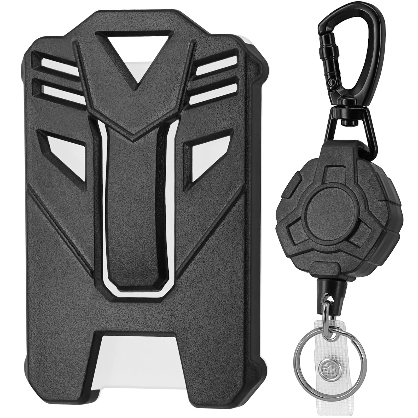 Retractable Mountaineering Key Chain with ID Badge Holder, BENACES Heavy Duty Carabiner Buckle Badge Holder, Tactical ID Clear Badge Clip Clasp with