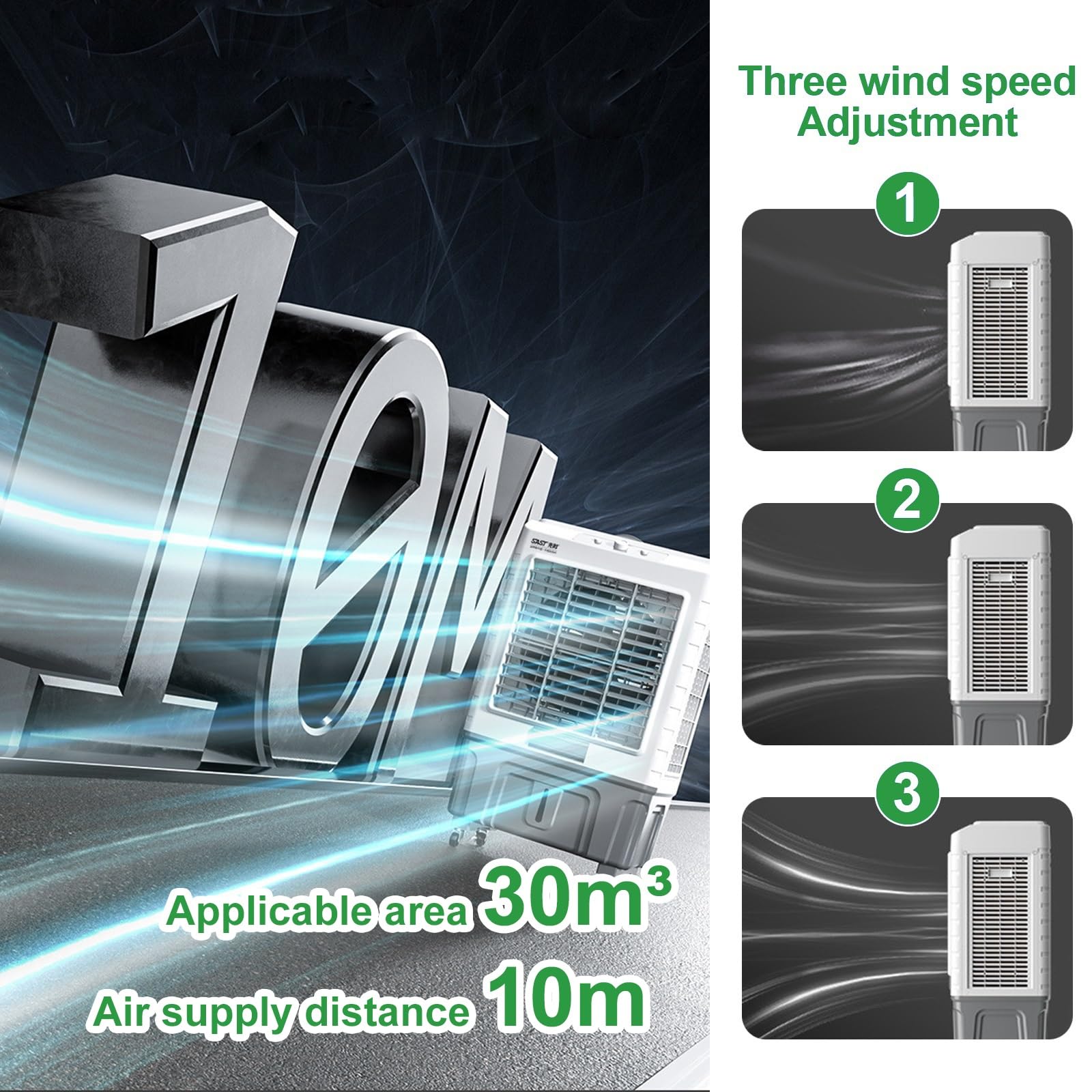 Refroidisseur d'air Portable 30 L avec 3 Modes de Fonctionnement Ventilateur de Refroidissement à 3 Vitesses, Refroidisseur d'air par évaporation 3 en 1, léger, à Faible Bruit, pour Le