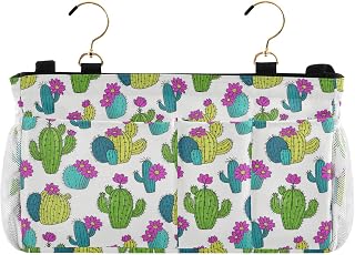 miaozhen Bolsa organizadora multifunción con diseño de cactus de dibujos animados, color verde y blanco, con bolsillos organizadores para control remoto de TV, teléfonos, revistas, tabletas,