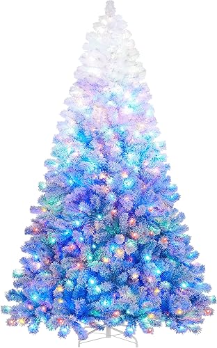 Vista 64 de Yaheetech 7.5ft Pre-lit Spruce Artificial Christmas Tree Snow Flocked Hinges Tree with 550 Multicolor LED Lights & 1284 Branch Tips & Metal Stand