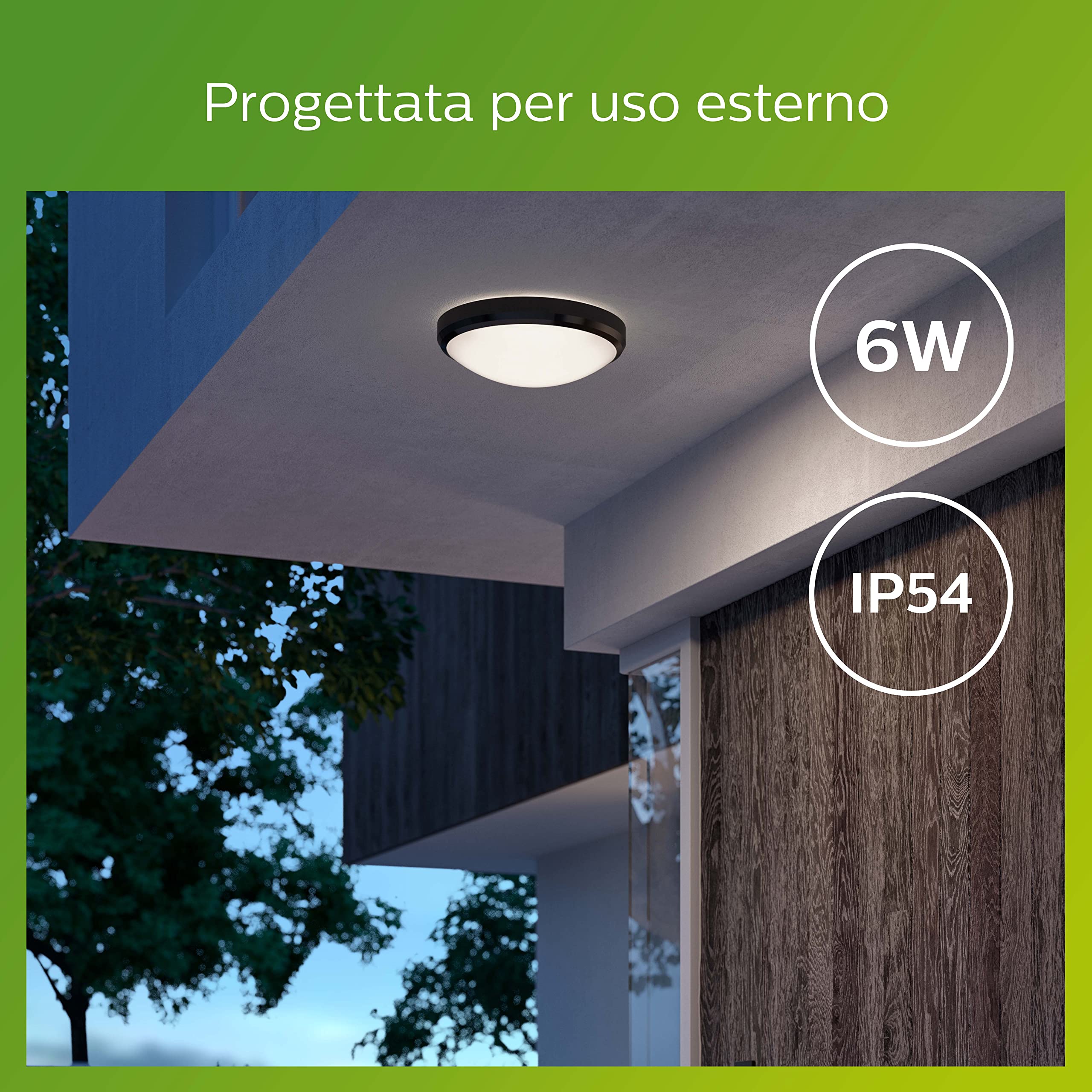 Philips Lighting Plafoniera Doris, per esterni, IP54, 4000K, Nera