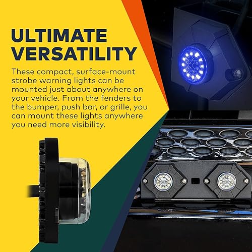 Miniatura 4 de SnakeEye III - Luz estroboscópica LED escondida de 12 W, color azul y rojo (clase SAE 1), 12 V, 1 pulgada, redonda, impermeable, peluca de