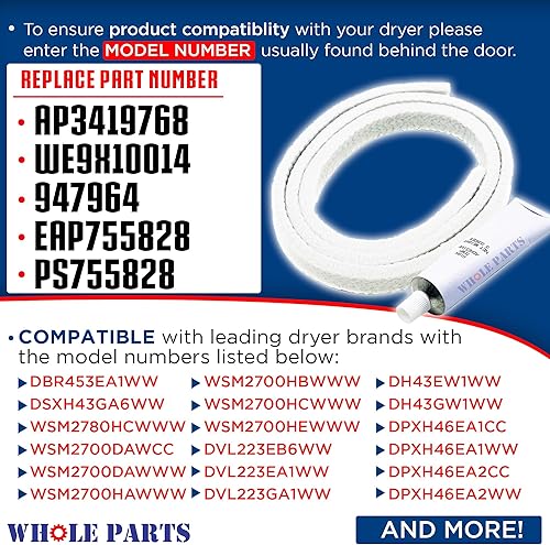 Miniatura 2 de Whole Parts Sello de fieltro inferior delantero del tambor de la secadora Parte # WE09X10014 - Reemplazo y compatible con algunos secadores Hotpoint