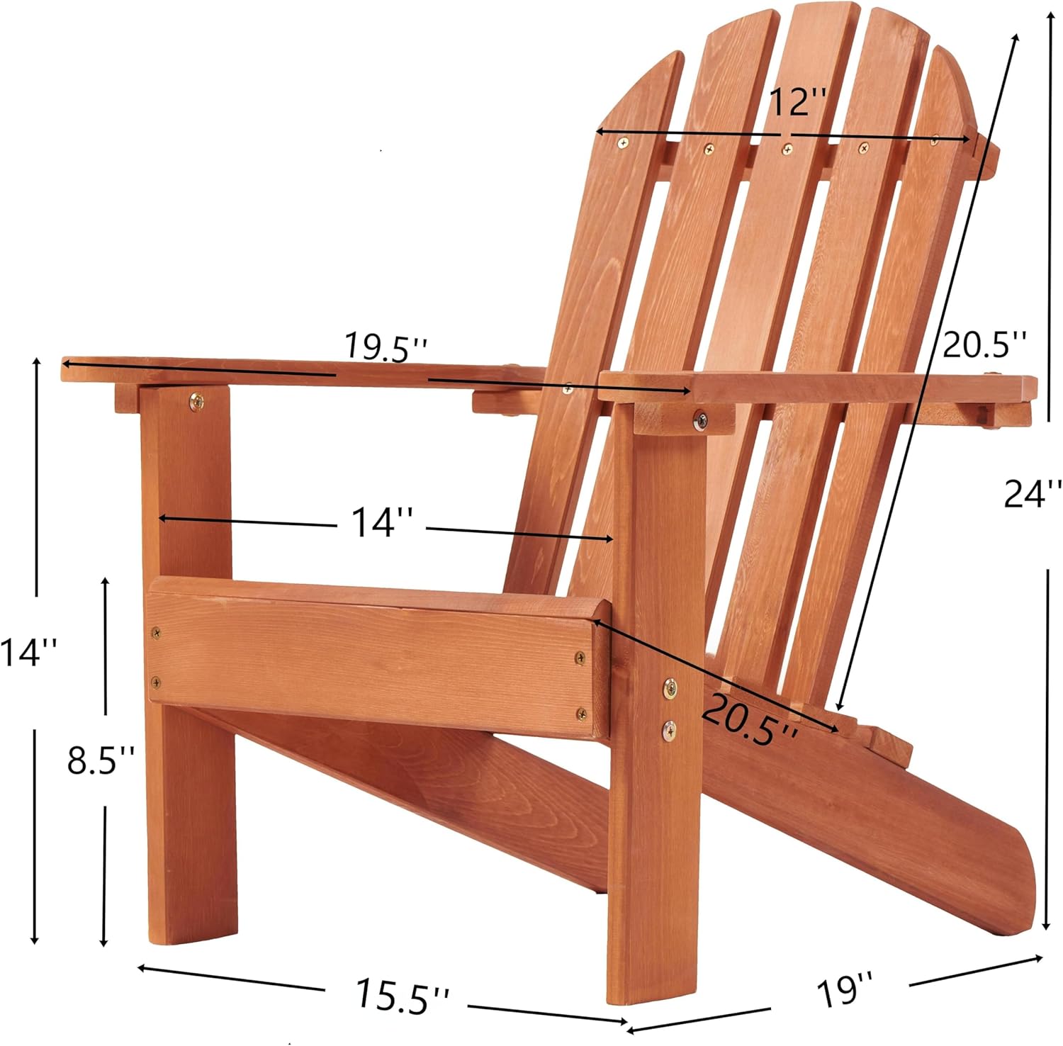 Adirondack Style Solid Wood Construction Outdoor Garden Chair in Red, No Cushions Included, Durable and Sturdy Furniture for Patio and Lawn Use