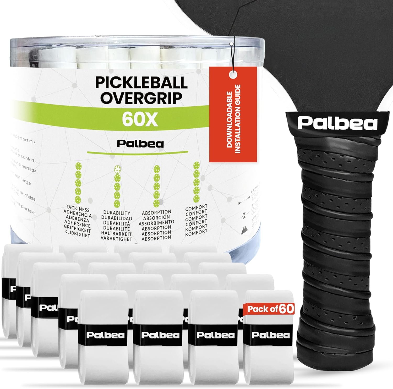 Pickleball OverGrip Tape - Pack of 3/6/12/22/60 - Extra Tacky White Pickleball Grip Tape - High Sweat Absorption & Non-Slip Soft Touch. Accessories Designed to Enhance Your Pickleball Paddle Grip Tape