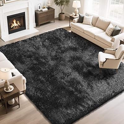 Fluffy Rug Shaggy Area Rug, Beige 8x10 Area Rugs for Living Room, Large Shag Area Rugs for Bedroom Kids Room Home Decor, Upgrade Anti-Skid Rectangular Fuzzy Rugs