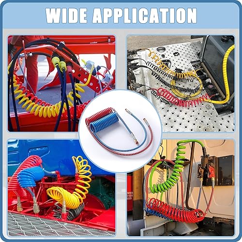 Miniatura 18 de Conjunto de bobina de manguera de freno de aire, juego en espiral de líneas de aire de 15 pies, mangueras rojas y azules para remolque de tractor