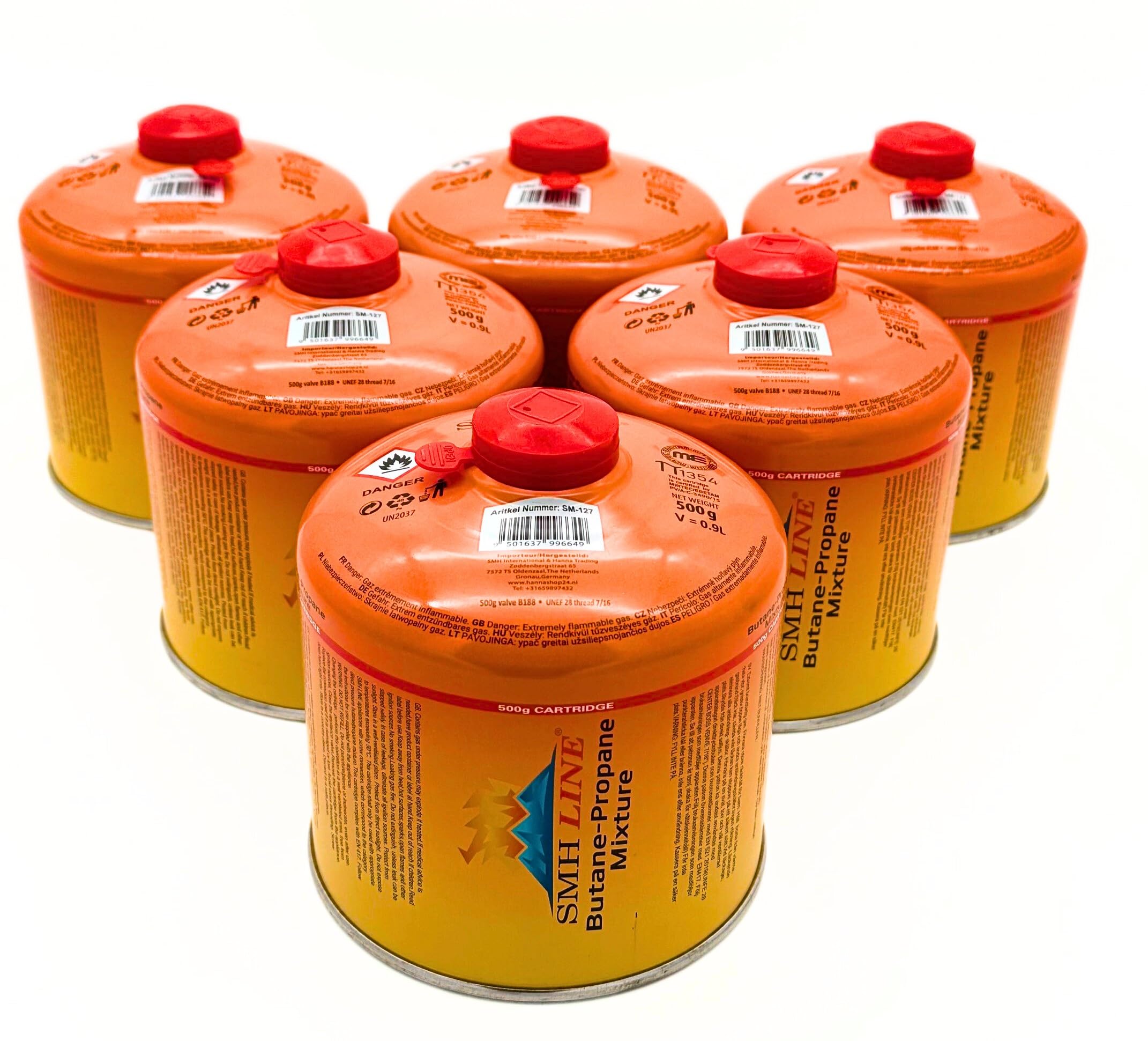 SMH LINE 6 x 500 g Cartuccia a vite Butano/Propano valvola a vite universale 7/16 EN 417 per bruciatore Bunsen fornello da campeggio barbecue fornello a gas