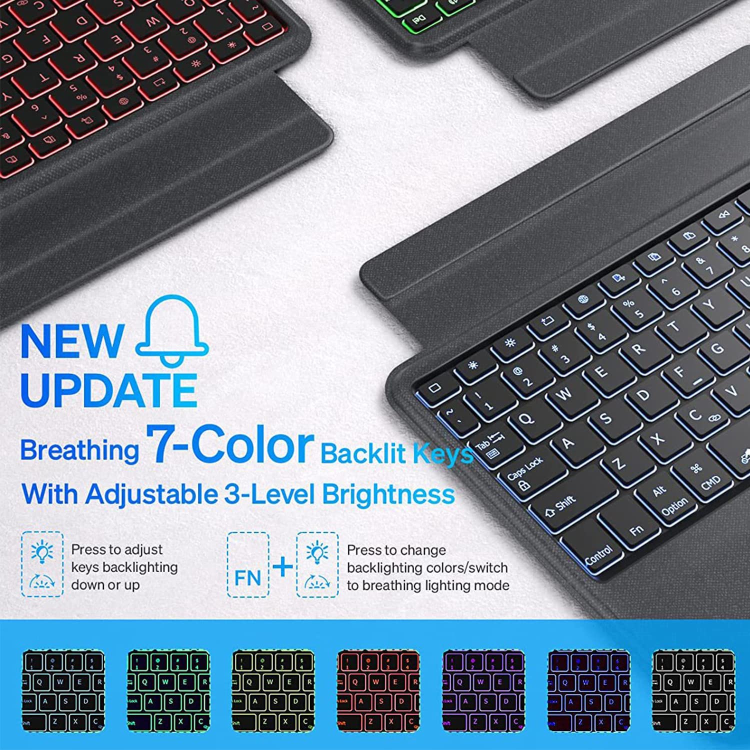 XFTeoux Toetsenbordhoes voor Microsoft Surface Pro 7 Plus/Pro 7 / Pro 6 / Pro 5 / Pro 4 / Pro 3, Draadloos Bluetooth Ergonomisch Toetsenbord met Oplaadbare Batterij en Trackpad,zwart