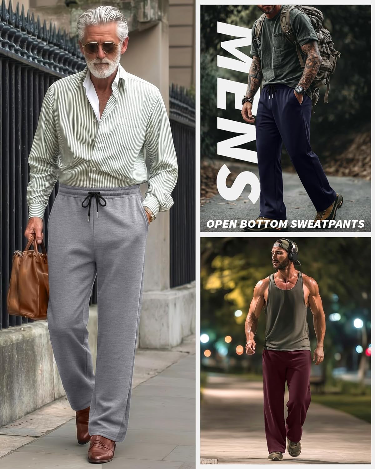 4 Pack Mens Big and Tall Sweatpants Athletic Workout Lounge Open Bottom Pants Drawstring Joggers with Pockets