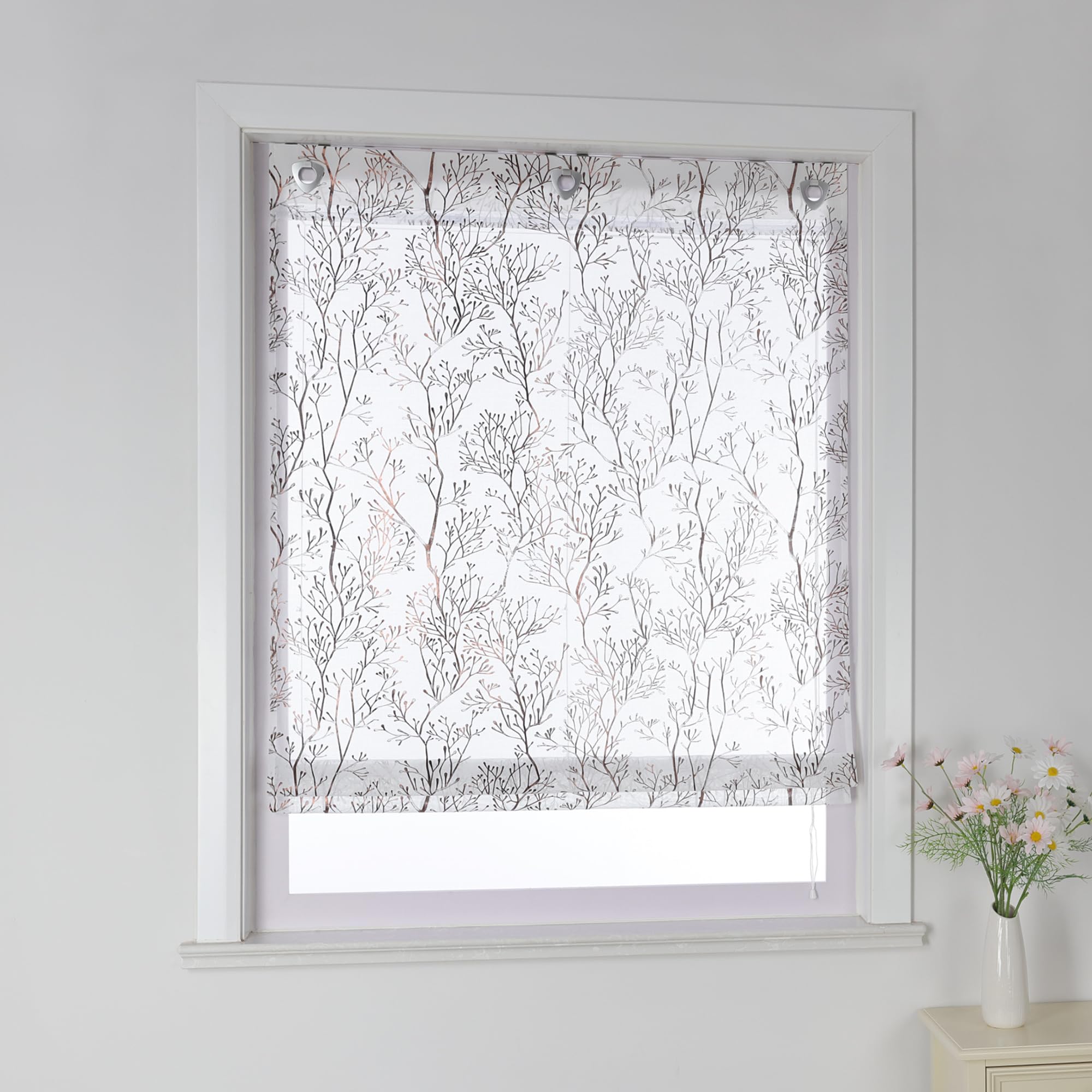 Nowoczesna rzymska roleta rzymska bez wiercenia z haczykiem do zawieszenia rzymskie zasłony do salonu, przezroczyste zasłony okienne, brązowe, 60 x 140 cm, 1 sztuka