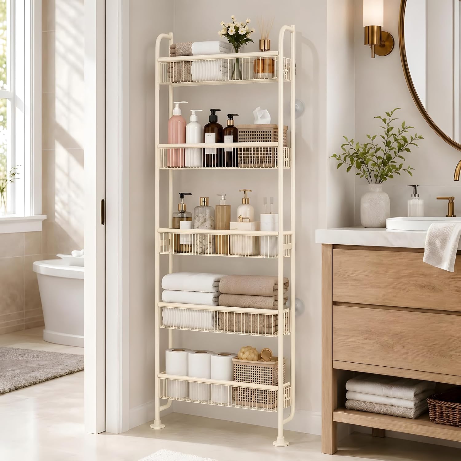 5 Tier Metal Narrow Behind the Door Storage Rack for Bathroom