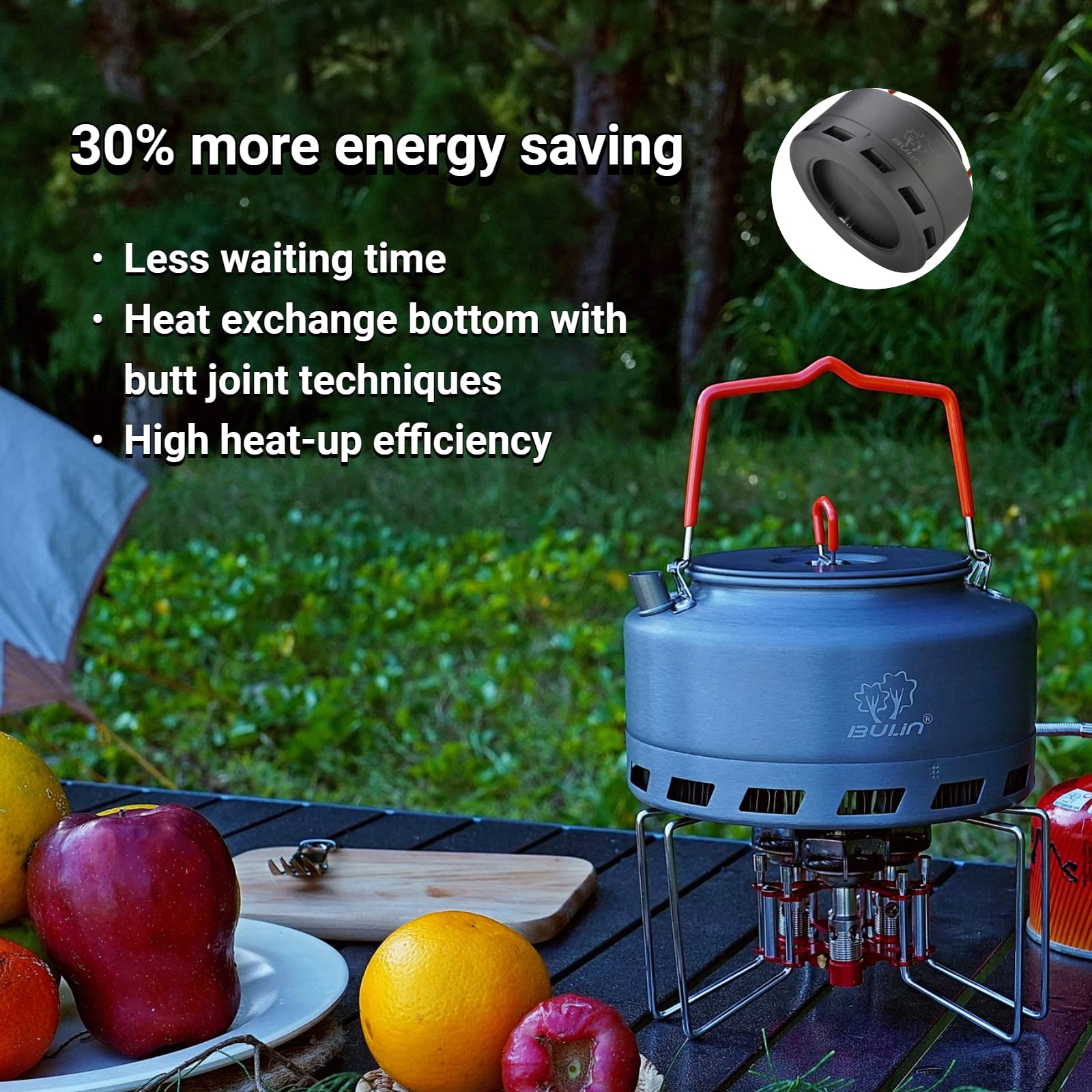 Bulin Bouilloire Camping – 1,6 L, bouilloire ultralégère en aluminium anodisé dur, pour maison, camping, trekking, randonnée, pique-nique, (fond à échangeur de chaleur)