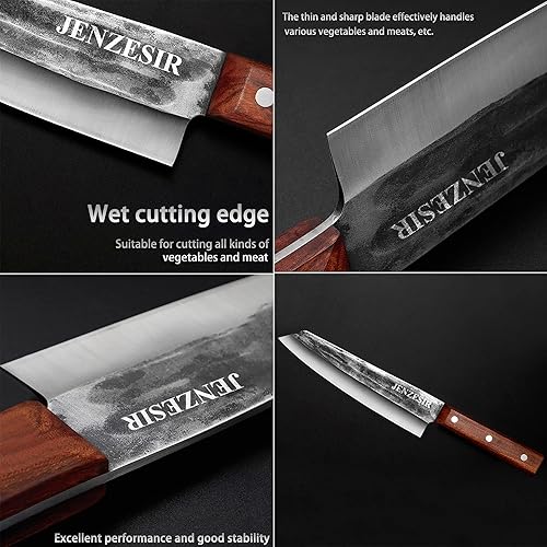 Miniatura 5 de JENZESIR Cuchillo Kiritsuke forjado hecho a mano, cuchillo de chef japonés ultra afilado de 8 pulgadas, cuchillos de cocina profesional de acero
