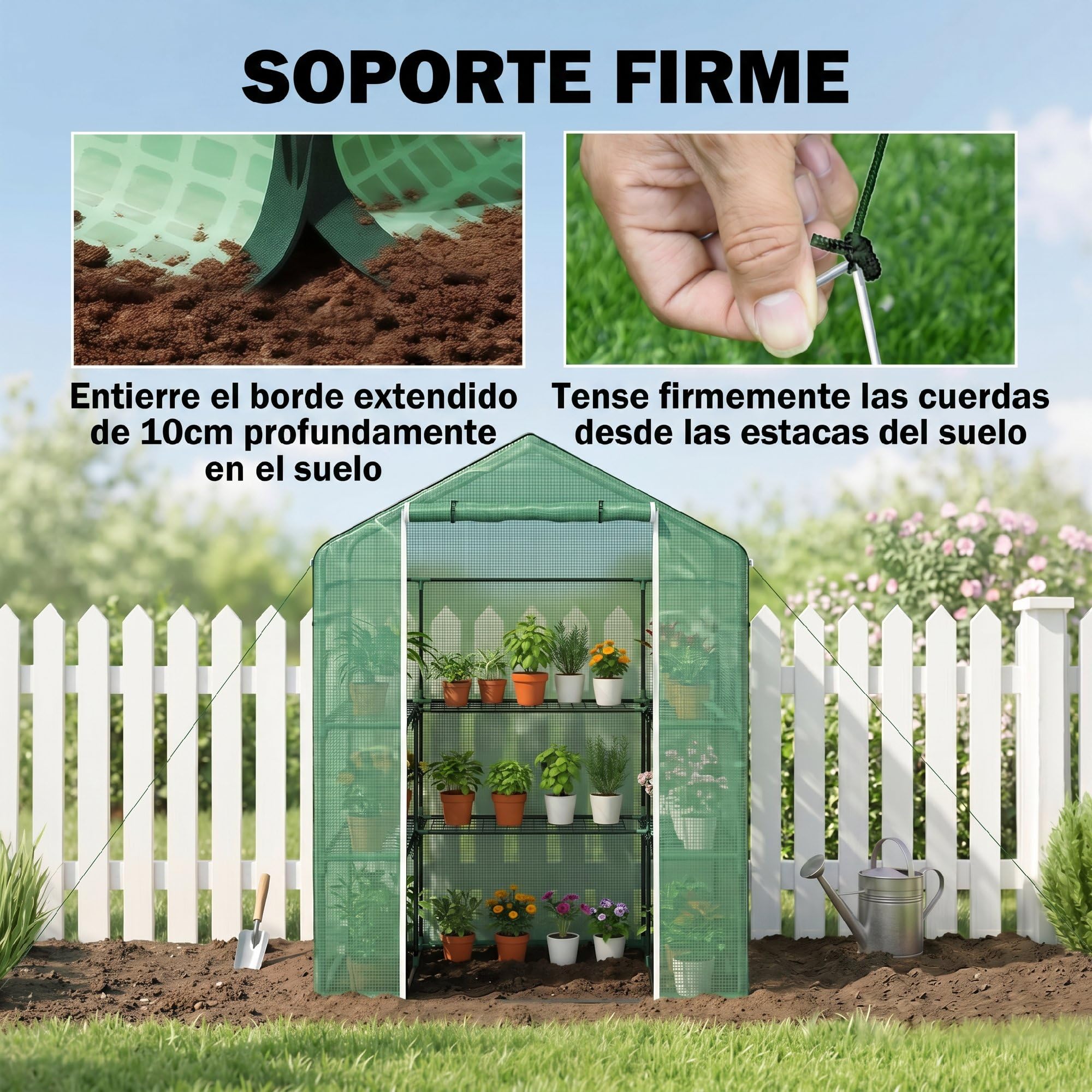 Outsunny Invernadero de Exterior de 3 Niveles Invernadero de Jardín con Puerta Enrollable 2 Ventanas Estantes en Forma de U para Cultivo de Plantas en Terraza Patio 140x73x190 cm Verde