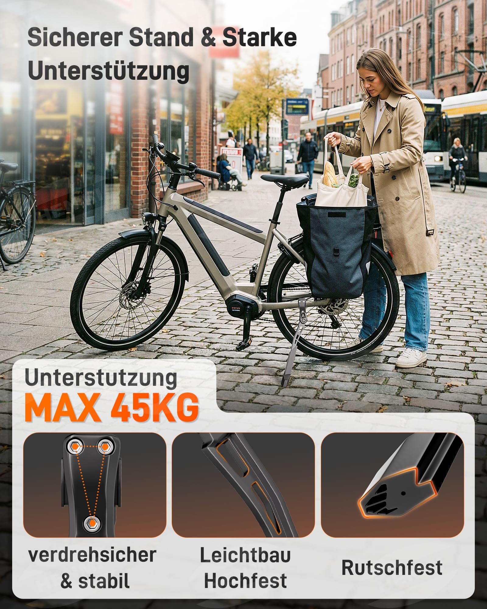 HENMI Fahrradständer 24-29 Zoll Pro+, Schnelle Höhenverstellbarer Fahrrad ständer aus Aluminium, Extra Stabil Seitenständer für Mountainbike e Bike Rennrad City Trekking