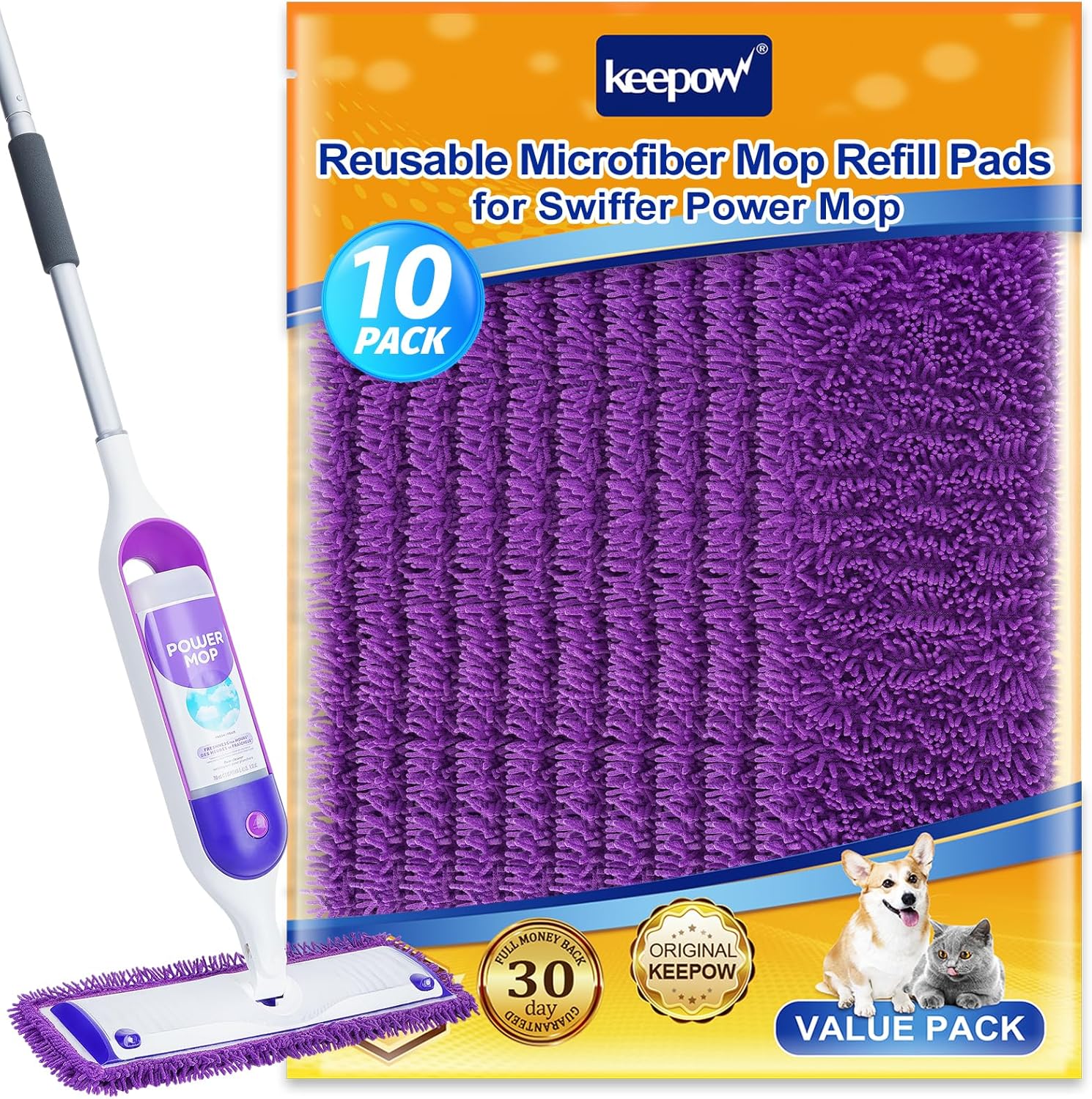 KEEPOW Reusable Power Mop Refill Pads Compatible with Swiffer PowerMop, Microfiber Power Mop Refills, Power Mop Pads for Hardwood Floor Cleaning, 10 Pack (Mop is Not Included) KEEPOW Reusable Power Mop Refill Pads Compatible with Swiffer PowerMop, Microfiber Power Mop Refills, Power Mop Pads for Hardwood Floor Cleaning, 10 Pack (Mop is Not Included)