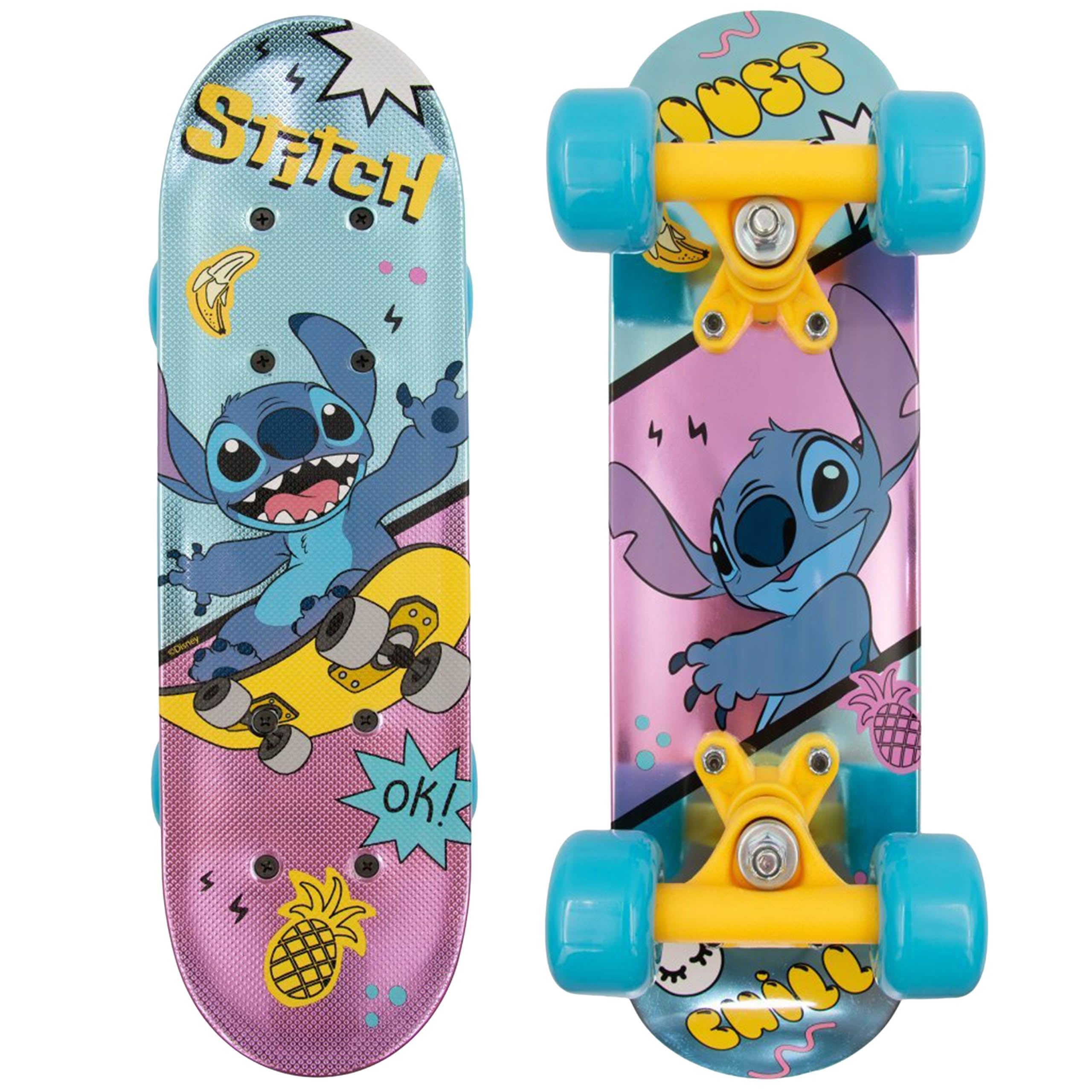 DISNEY Stitch Skateboard per bambini 42 cm, tavola antiscivolo, leggera, STABILE fino a 20 kg
