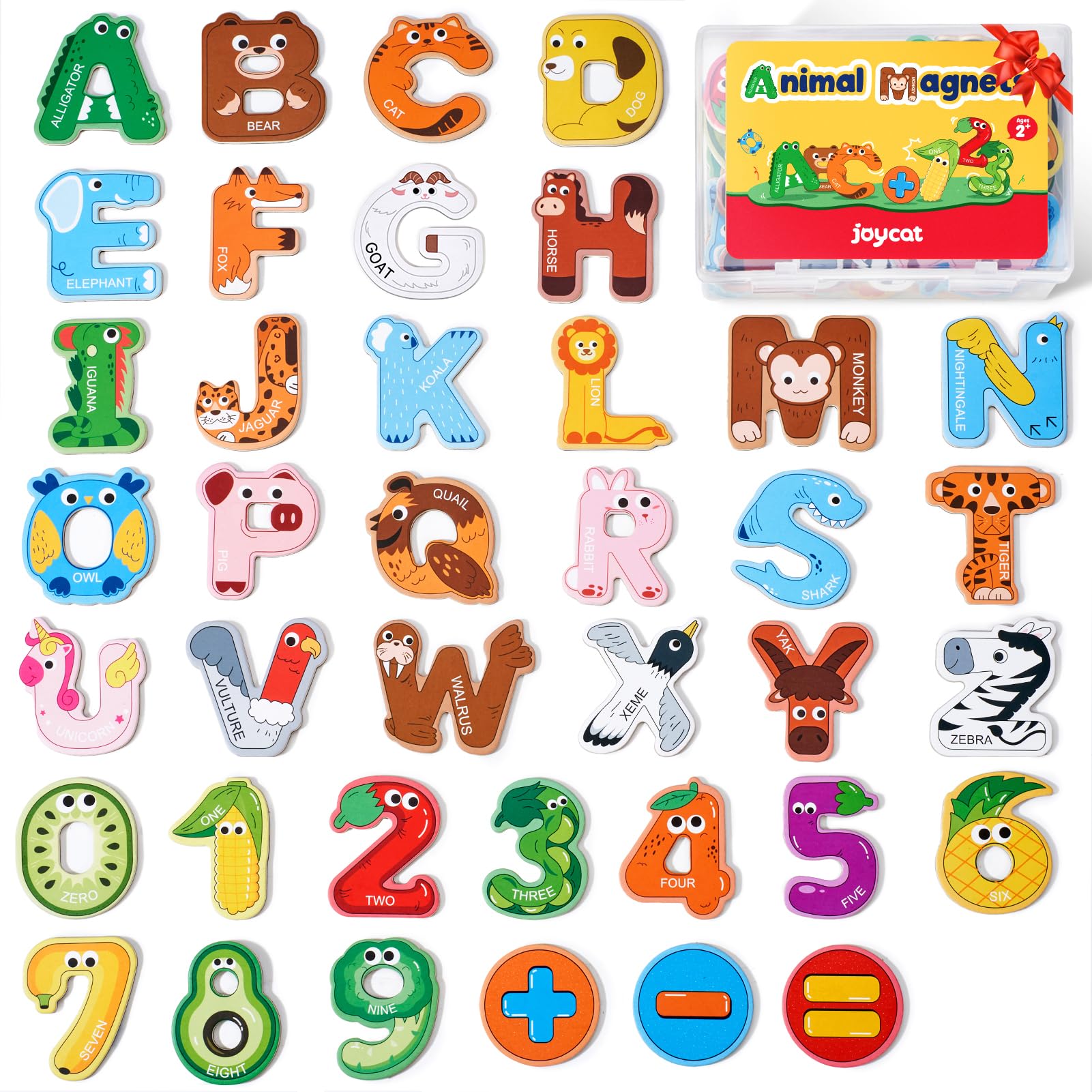JoyCat Wooden Thick Alphabet Magnets for Toddlers Fridge Large Size Cute Animal Colorful ABC Magnetic Letters 26 Uppercase Letters 0-9 Numbers Toy Set for Kids Toddlers Preschool Learning Spelling