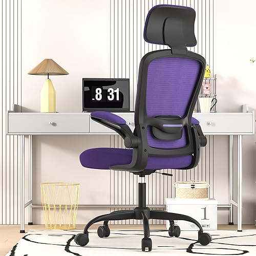 Miniatura 1 de Silla de oficina ergonómica de malla para largas horas y alivio del dolor de espalda, soporte lumbar ajustable y reposacabezas, cojín de espuma de
