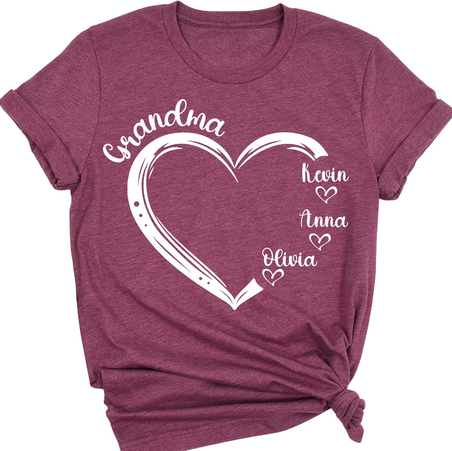 Custom Name Grandma Shirt, Personalized Kid's Name Tee, Family Names Heart Shirt, Customized Heart T-shirt, Mother's Day Gift, Valentine's Day Present