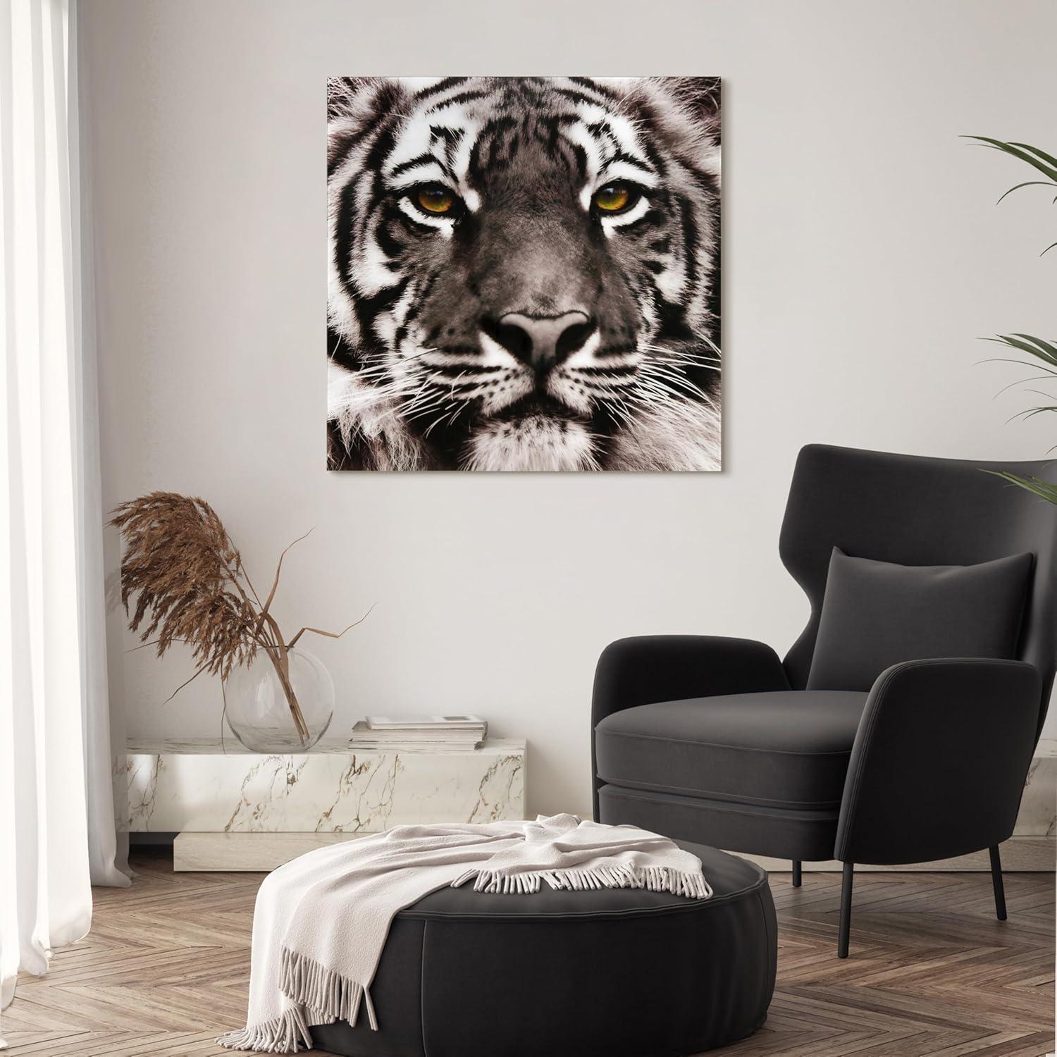 Empire Art Direct Tiger Tempered Glass Wall Art, Frameless Graphic Wall Decor, Square Wall Art, Brown, Ready to Hang,Living Room,Bedroom,Home Office,38" x 38"