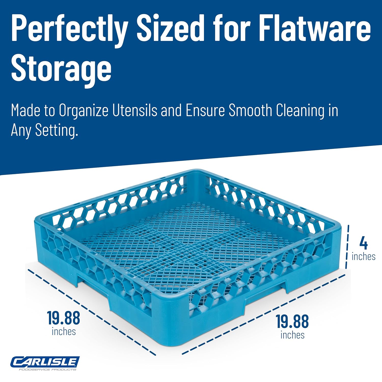 Carlisle FoodService Products Opticlean Flatware Rack Dishwashing Tray for Kitchens and Restaurants, Plastic, 18.25 Inches, Blue