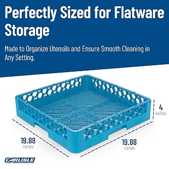 Carlisle FoodService Products OptiClean Combination Flatware Rack for Commercial Dishwashers Open Bottom Grid Design, Holds Flatware, Ramekins, and Smallwares, 19.75 x 19.75, Blue