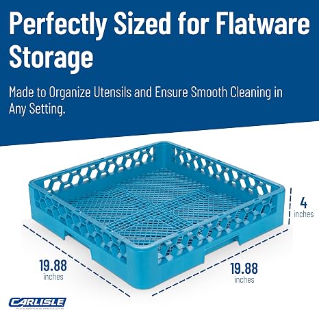 Carlisle FoodService Products OptiClean Combination Flatware Rack for Commercial Dishwashers Open Bottom Grid Design, Holds Flatware, Ramekins, and Smallwares, 19.75 x 19.75, Blue