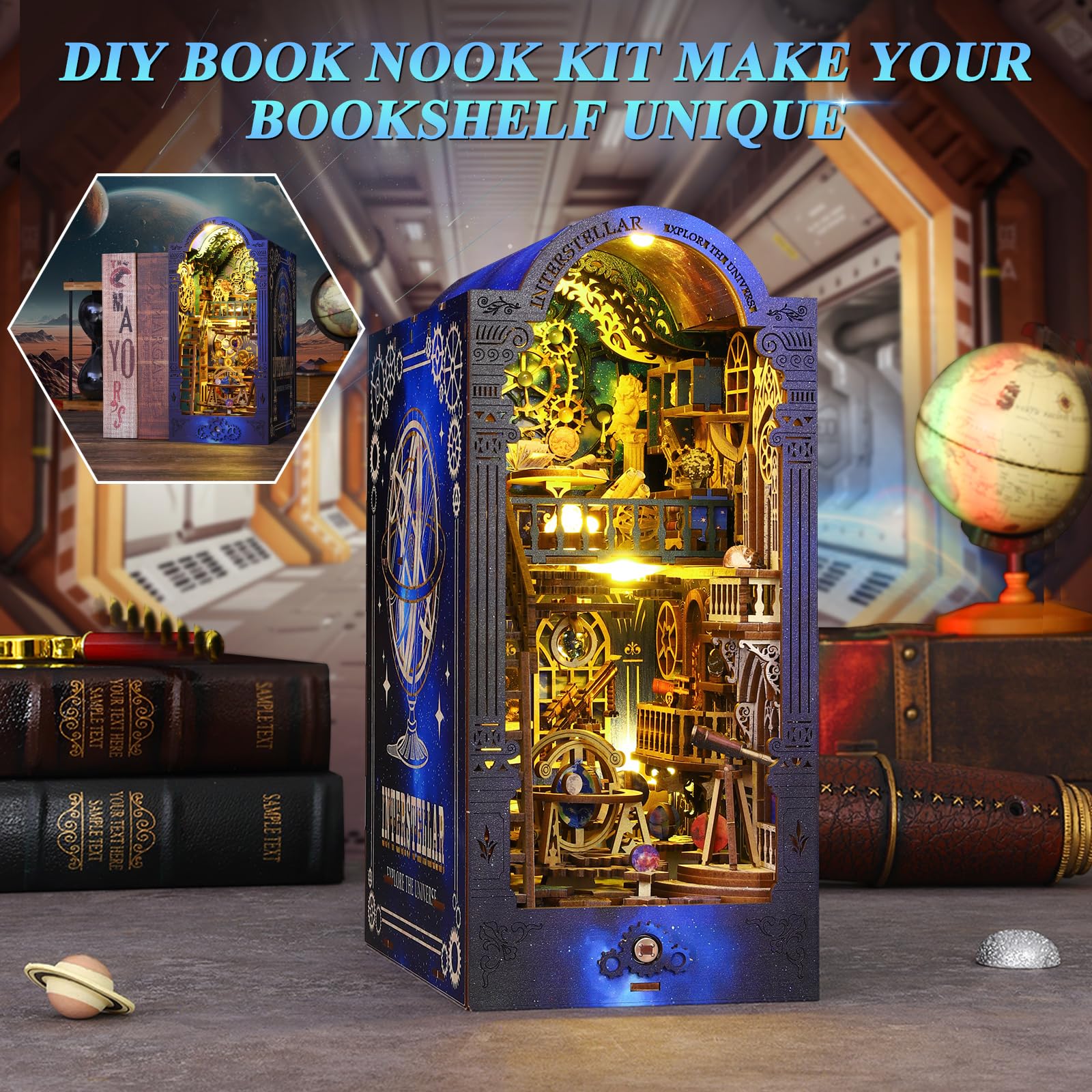 Mostop Kit Book Nook Merry Christmas – Maison De Poupée Miniature Noël 3D En Bois – Serre-Livres LED DIY – Puzzle Créatif Adulte Enfant