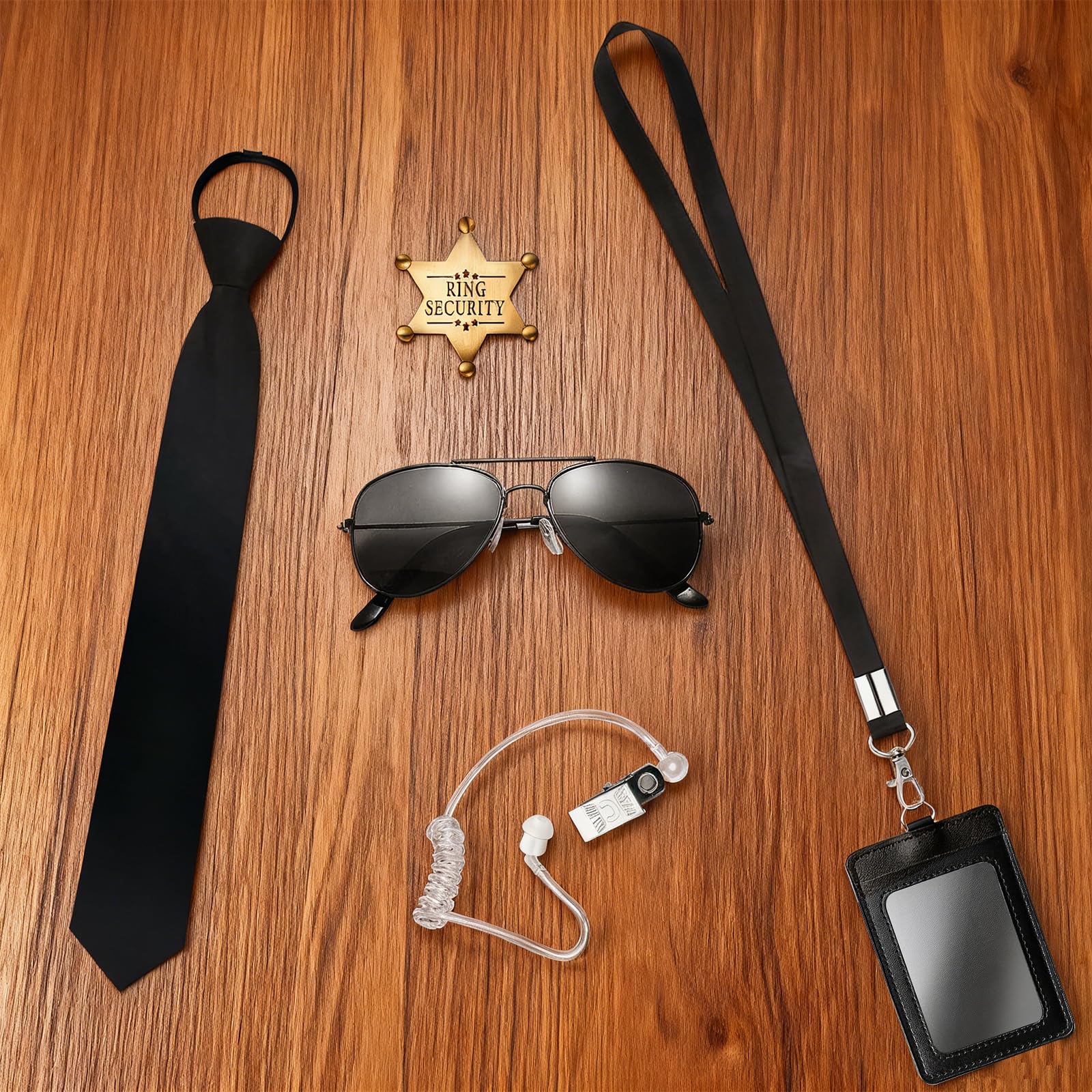 HOWAB Men in Black Costume Accessories: 10 Pcs Secret Guard Fancy Dress Kit,Including Dress Up Tie,Sunglasses,Lanyard with Card Holder,Earpiece,Badge,Agent Set for Men Women Kids Cosplay Party - Image 4