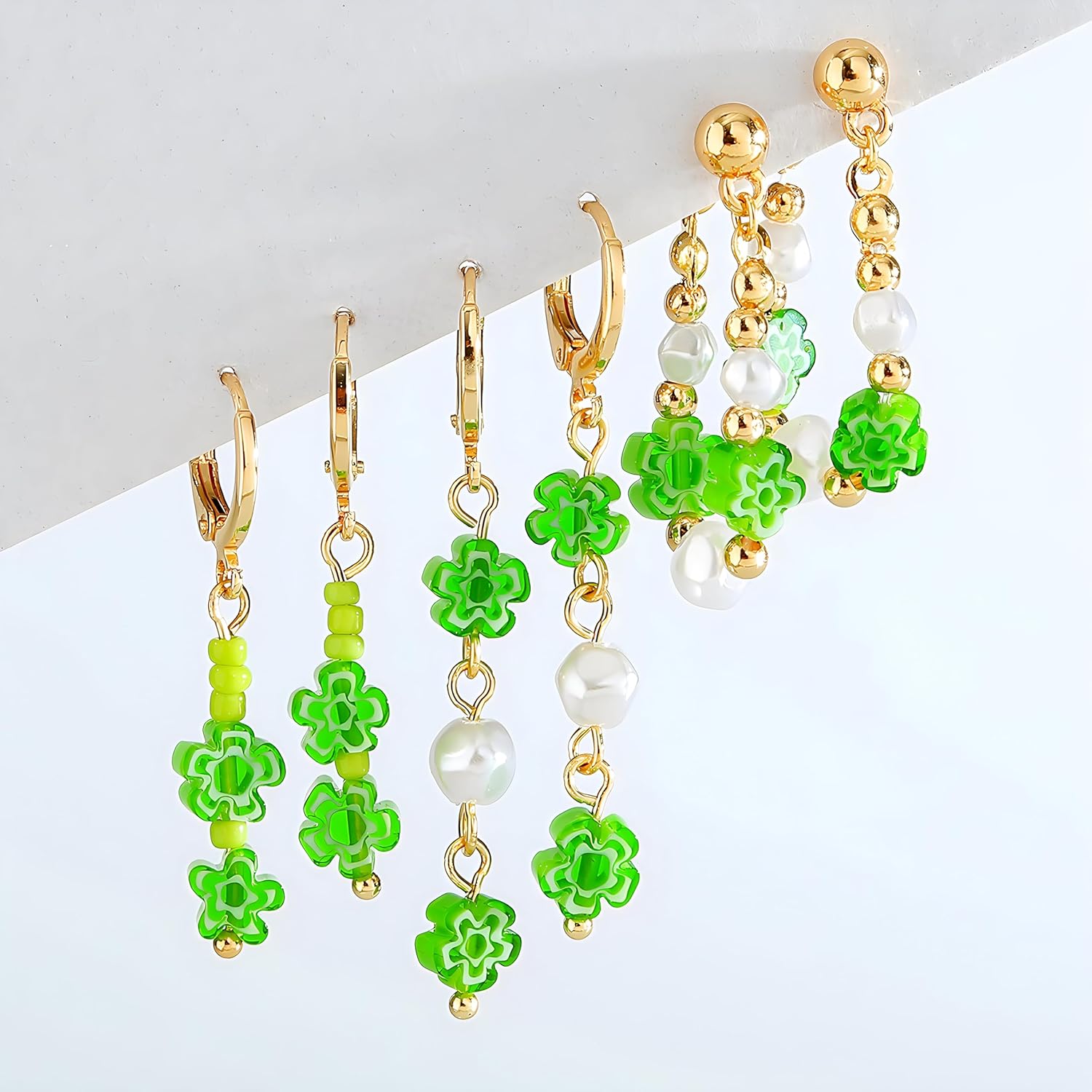 Green Flower Earrings for Women - Gold Stud, Hoop, and Dangle Statement Jewelry - Image 3
