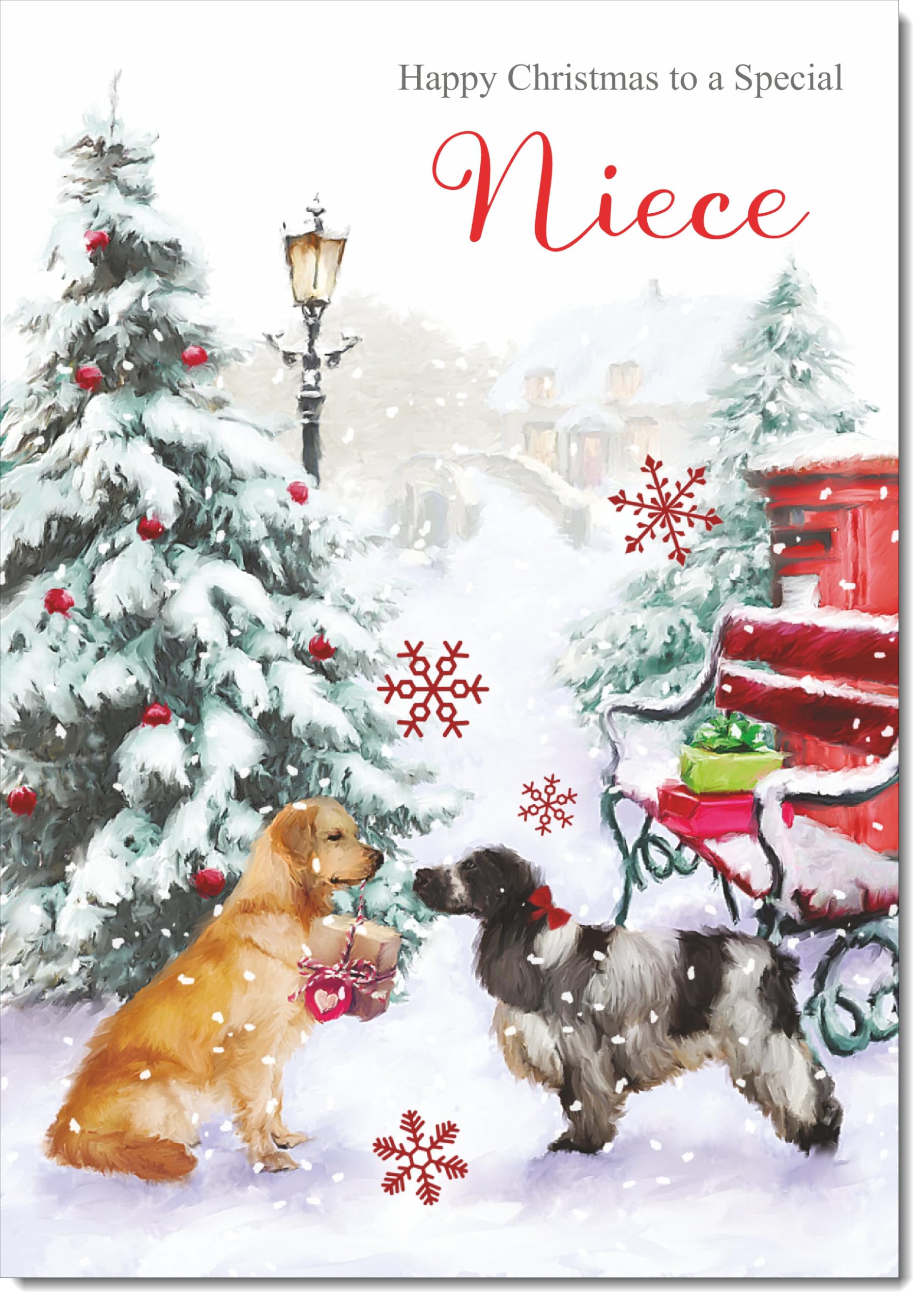 doodlecards Niece Christmas Card Two Dogs in Snow Large A4 Size Christmas Card for Niece with Plain Envelope — image 1