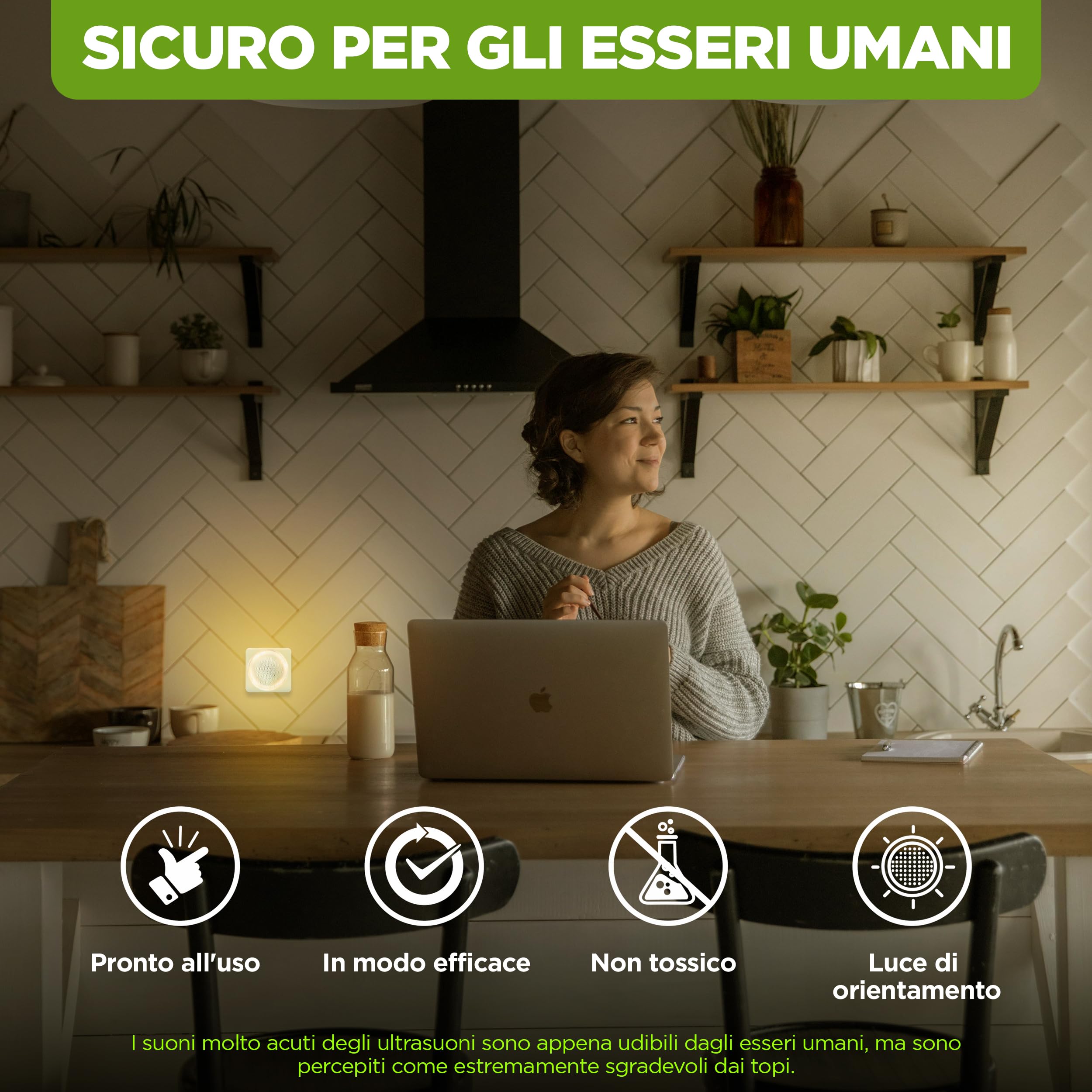 ISOTRONIC Dissuasore a ultrasuoni per topi e ratti, repellente per parassiti per interni, con luce di orientamento, spaventapassi senza veleno e trappola per topi, campo d'azione di 30 m² (1 pezzo)