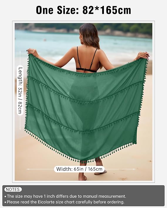 Eicolorte Sarong Cover Up Womens Beach Cover Up Bikini Bathing Suit Swimsuit Swimwear Coverup Sarong Pareo Wraps for Women