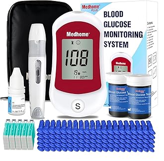 Blood Glucose Monitor Kit, Diabetes Testing with 100 Glucometer Strips,100 30G Lancets, 1 Lancing Device, 1 Blood Sugar Monitor with Control Solution, Large Menory Capacity, No Coding.