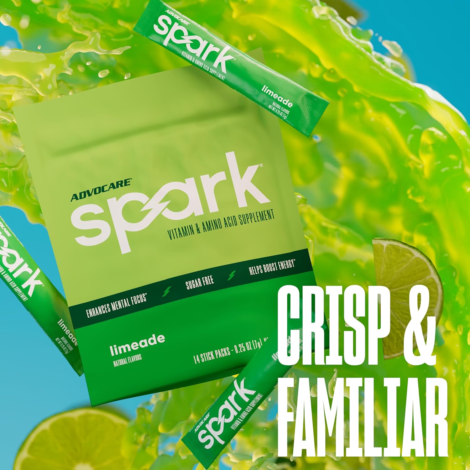 AdvoCare Spark - Energy Drink Mix - Vitamin & Amino Acid Supplement - Supports Energy & Focus* - Portable Immune Support* - Sugar-Free - Limeade, 14 Stick Packs (3.5 oz)