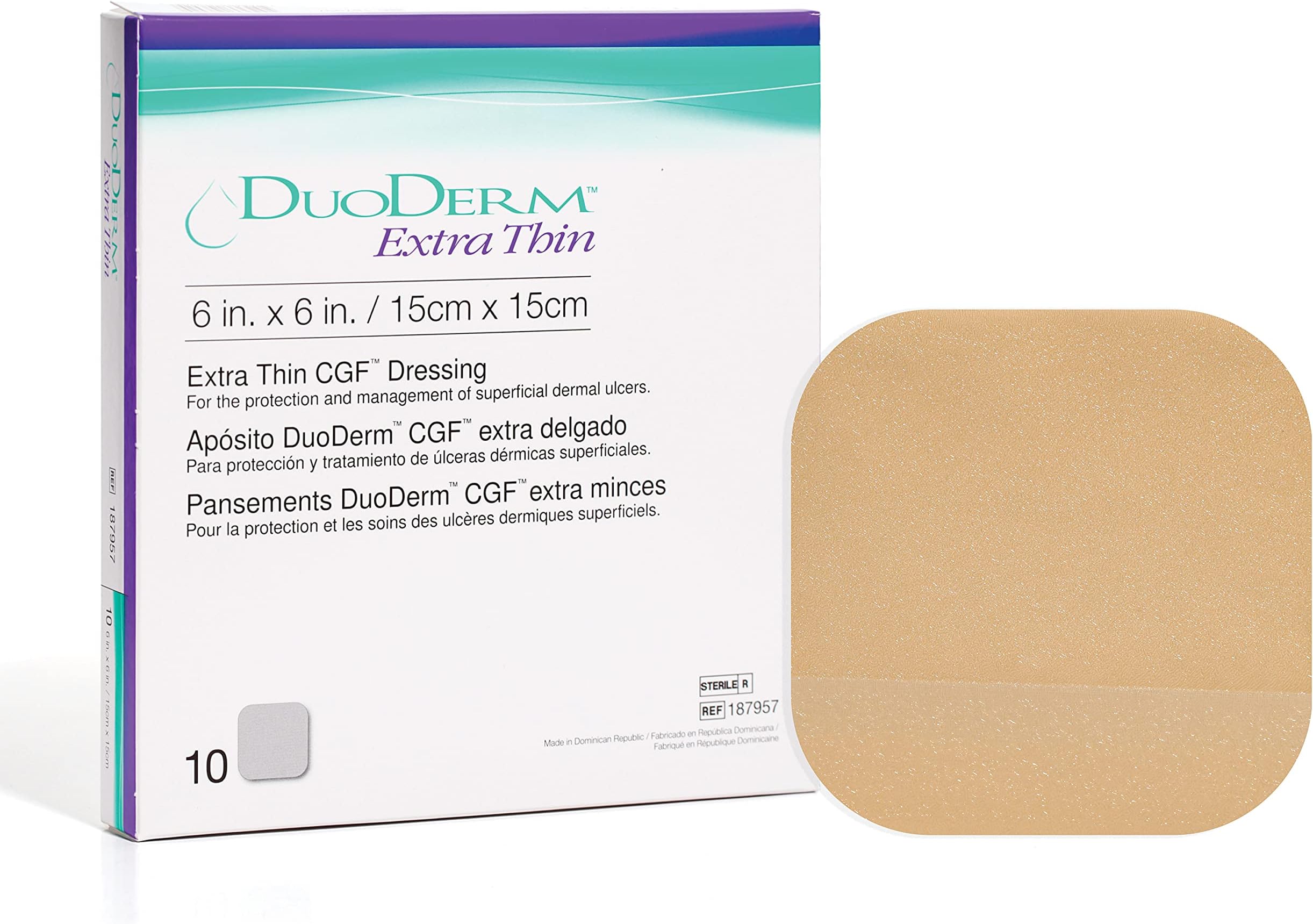 187957 DuoDERM Extra Thin Dressing, Square, Beige, 6" Length, 6" Width, Pack of 10