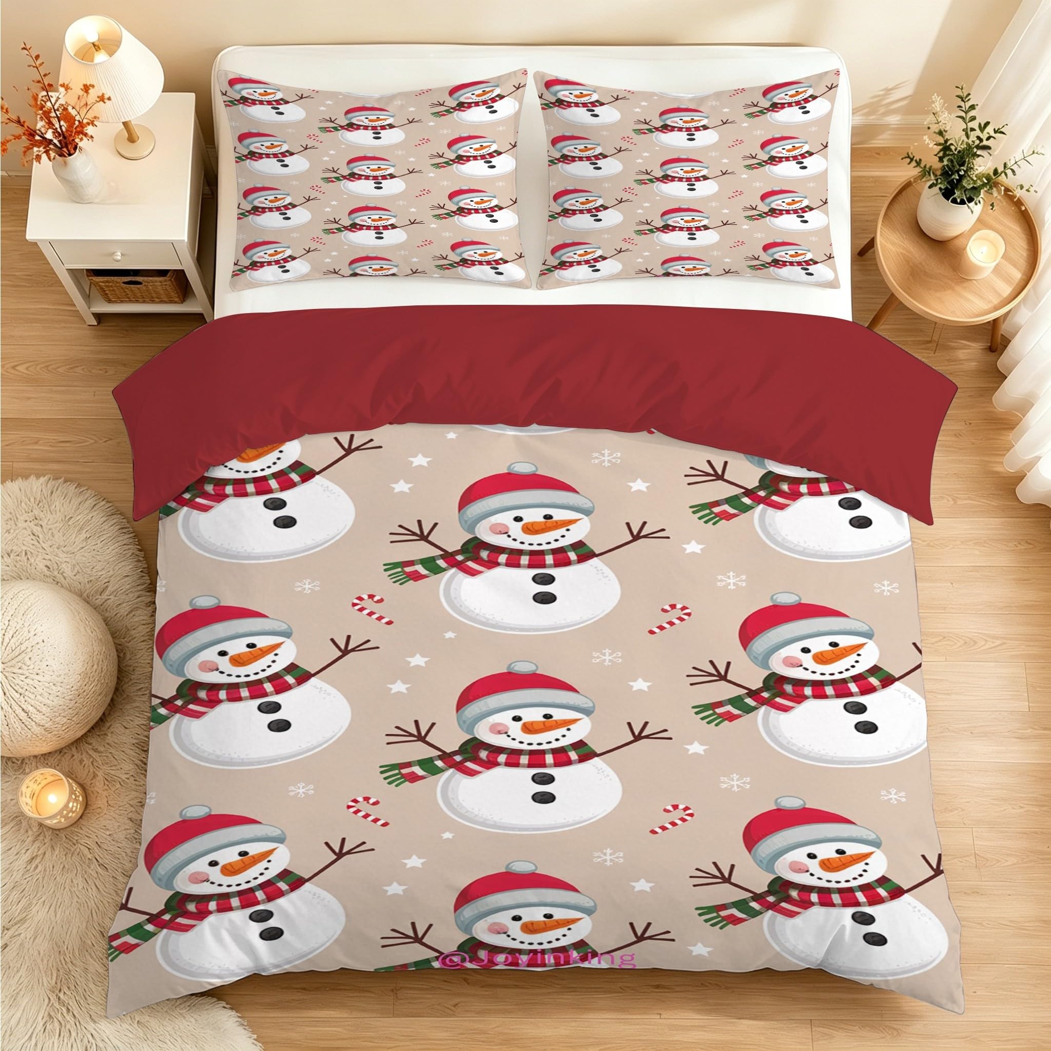 Parure de Lit Bonhomme Enfant Ado, Douce et Respirante Housse de Couette 200x200, Linge de Lit Noël et Fêtes Hivernales Reversible avec Fermeture Éclair, 2 Taies d'oreiller 65x65BC91