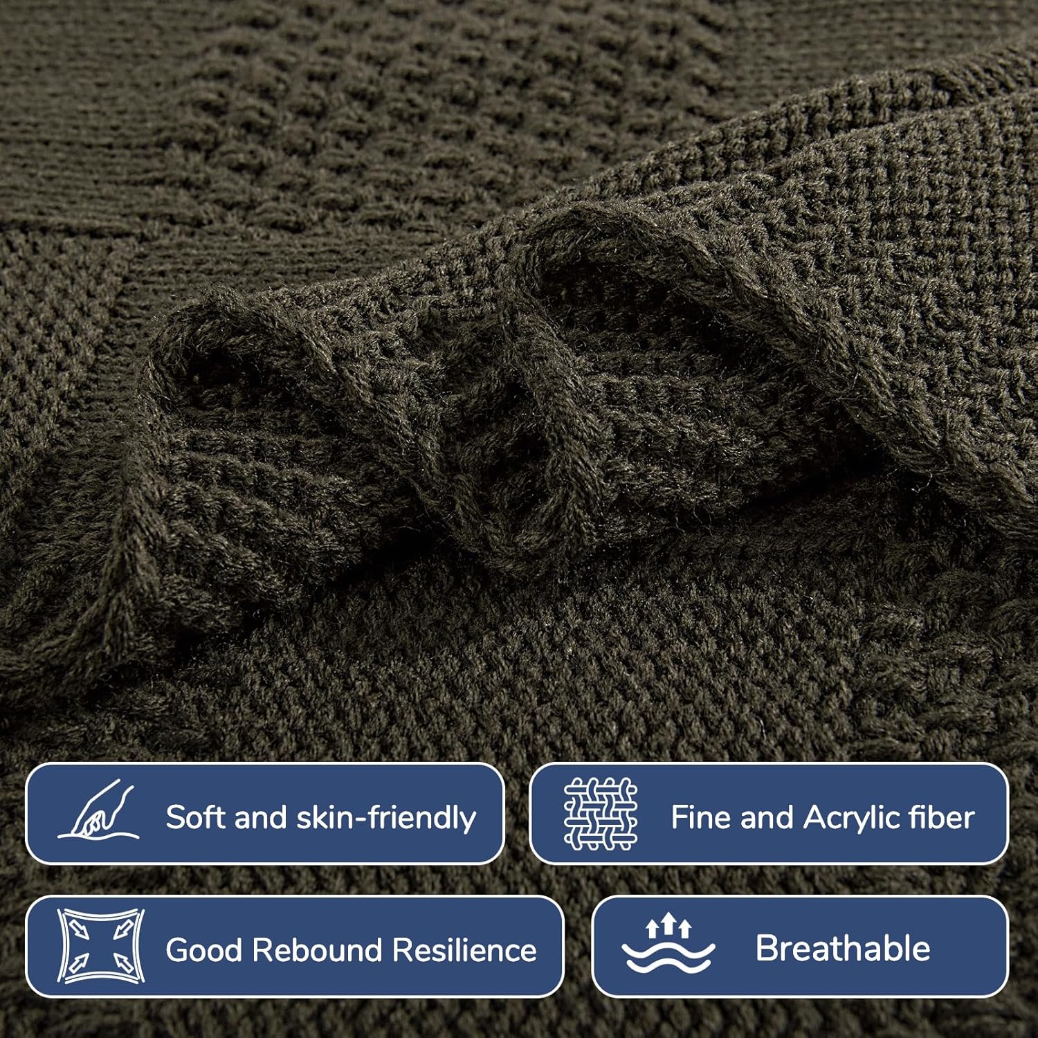 NEXHOME PRO Knit Throw Blanket,60"X80"Classical Checkered Blanket for Couch,Cozy Warm Knitted Throw Blanket for Bed Sofa Living Room, Decorative Stretched Throw,Lightweigh,Burnt