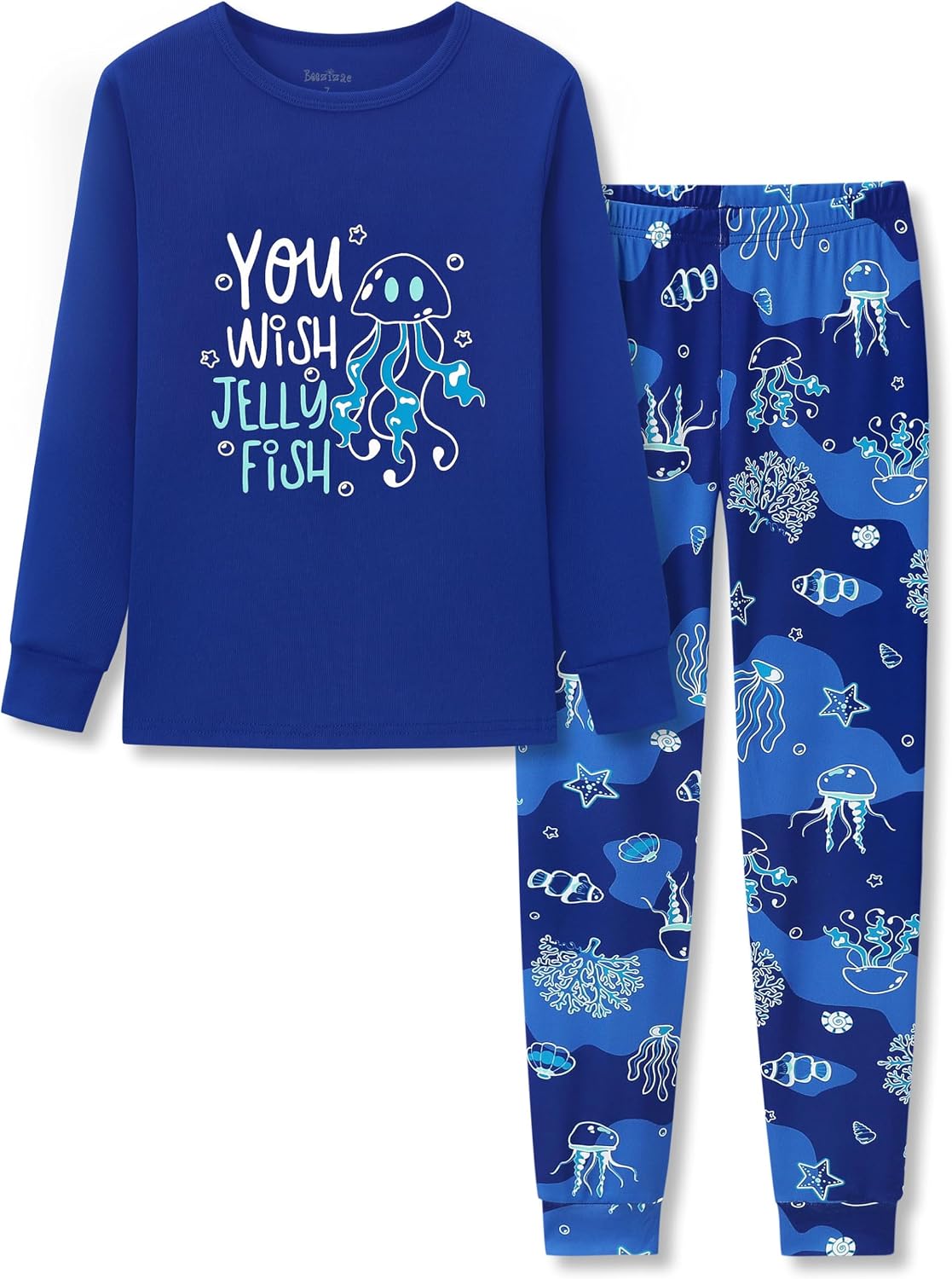 Beezizac Toddler & Little Boys Pajamas Blue Sharks 2-Piece Soft Snug-fit Long Sleeve PJ Set Kid Sleepwear Size 4T-14