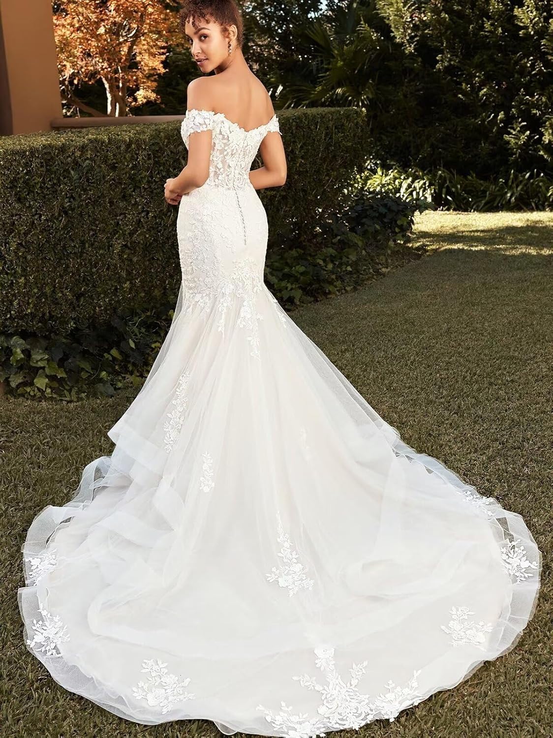 Off The Shoulder Mermaid Bridal Gown Crystal Beaded Tulle Lace Appliques Sweetheart Wedding Dress for Bride PS01