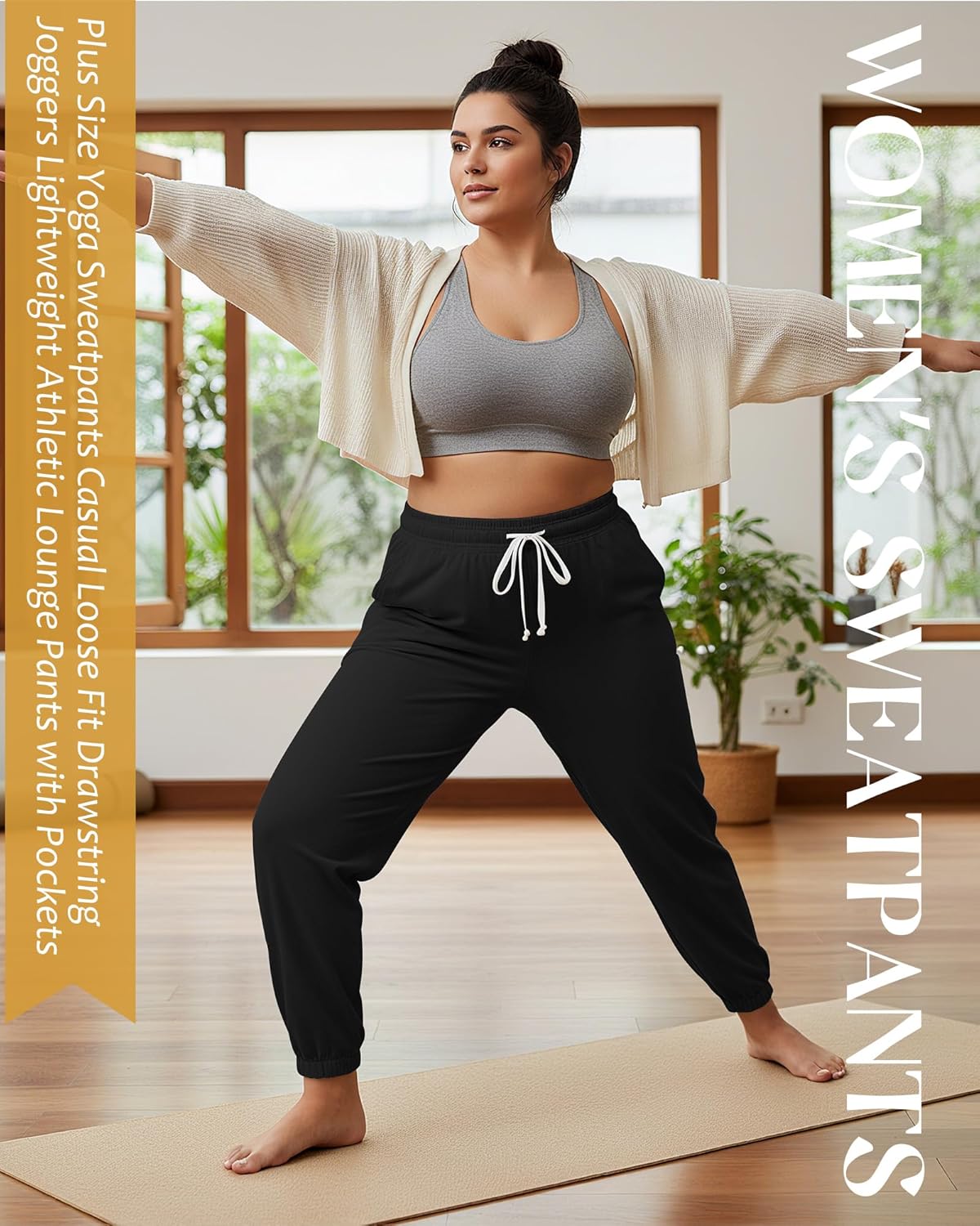 Neer 3 Pack Women's Plus Size Sweatpants Casual Loose Fit Drawstring Joggers Lightweight Athletic Lounge Pants with Pockets - Image 5