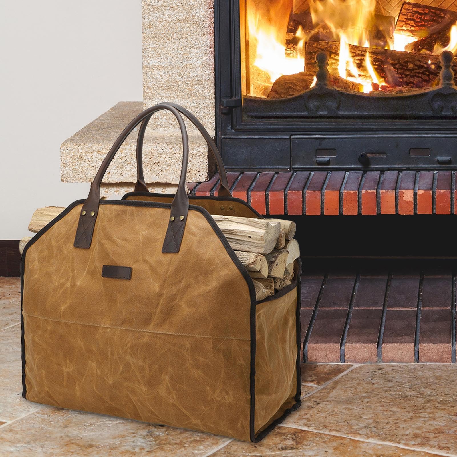 Heizungskammertasche | Wasserdichte Zeitungstasche für Feuer und Kamin | Robuster feuerfester Canvas-Canvas-Halter mit Griffen | Outdoor-Holzträger für Reisen