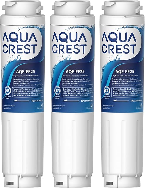 3X AQUACREST AQF-FF25 Fridge Water Filter, Replacement for Bosch UltraClarity 644845 REPLFLTR10 00740560 9000194412 9000077104 Neff Gaggenau Miele/Haier 0060820860 0060218743 Rangemaster DXD 90170 (3)