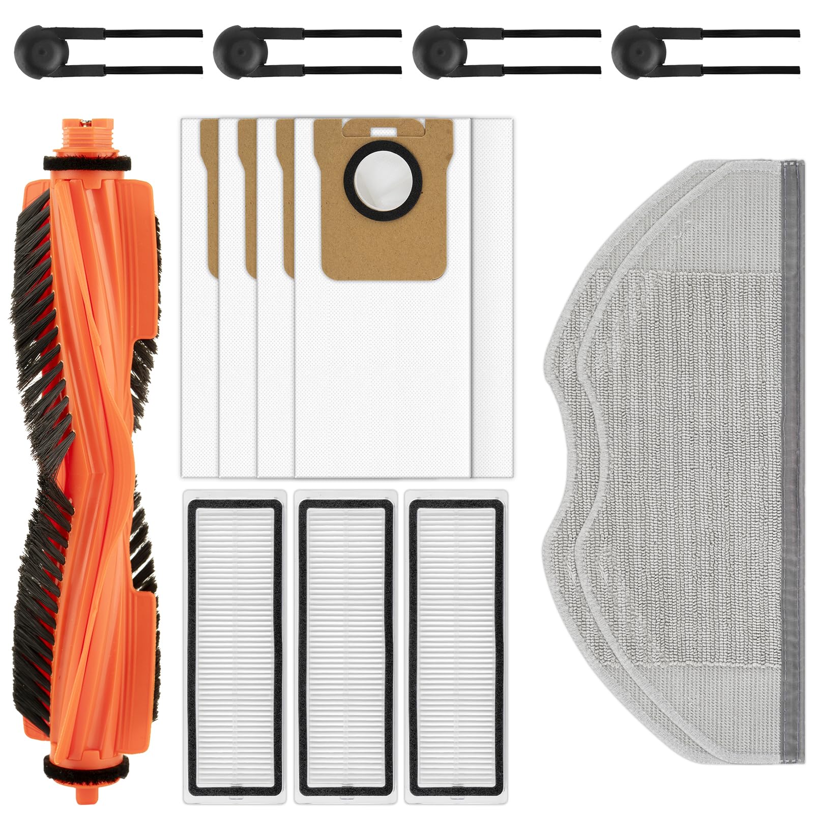 (14 unidades) H40 Piezas de repuesto Compatible con Xiaomi H40 Robot Aspirador, 1 Cepillo Roll, 3 Filtros HEPA, 4 Bolsas de polvo, 2 Cojines para mopa, 4 cepillos laterales, Juego de accesorios